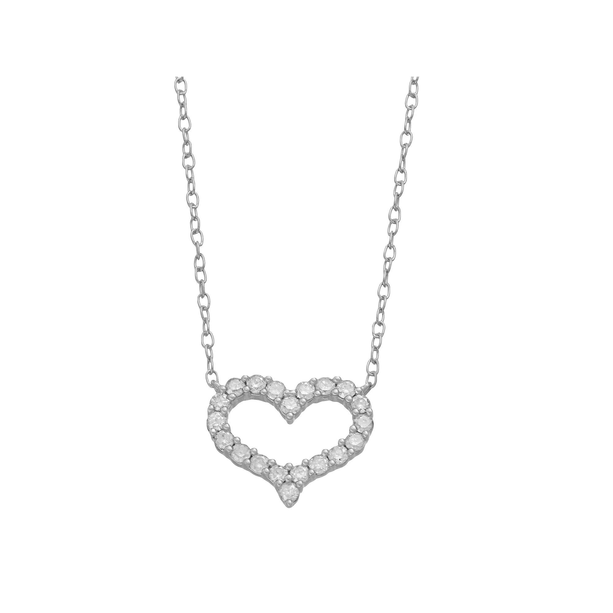 Sterling Silver 1/4 Carat T.W. Diamond Heart Pendant Necklace, Women's, Size: 18", Gold Tone Product Image
