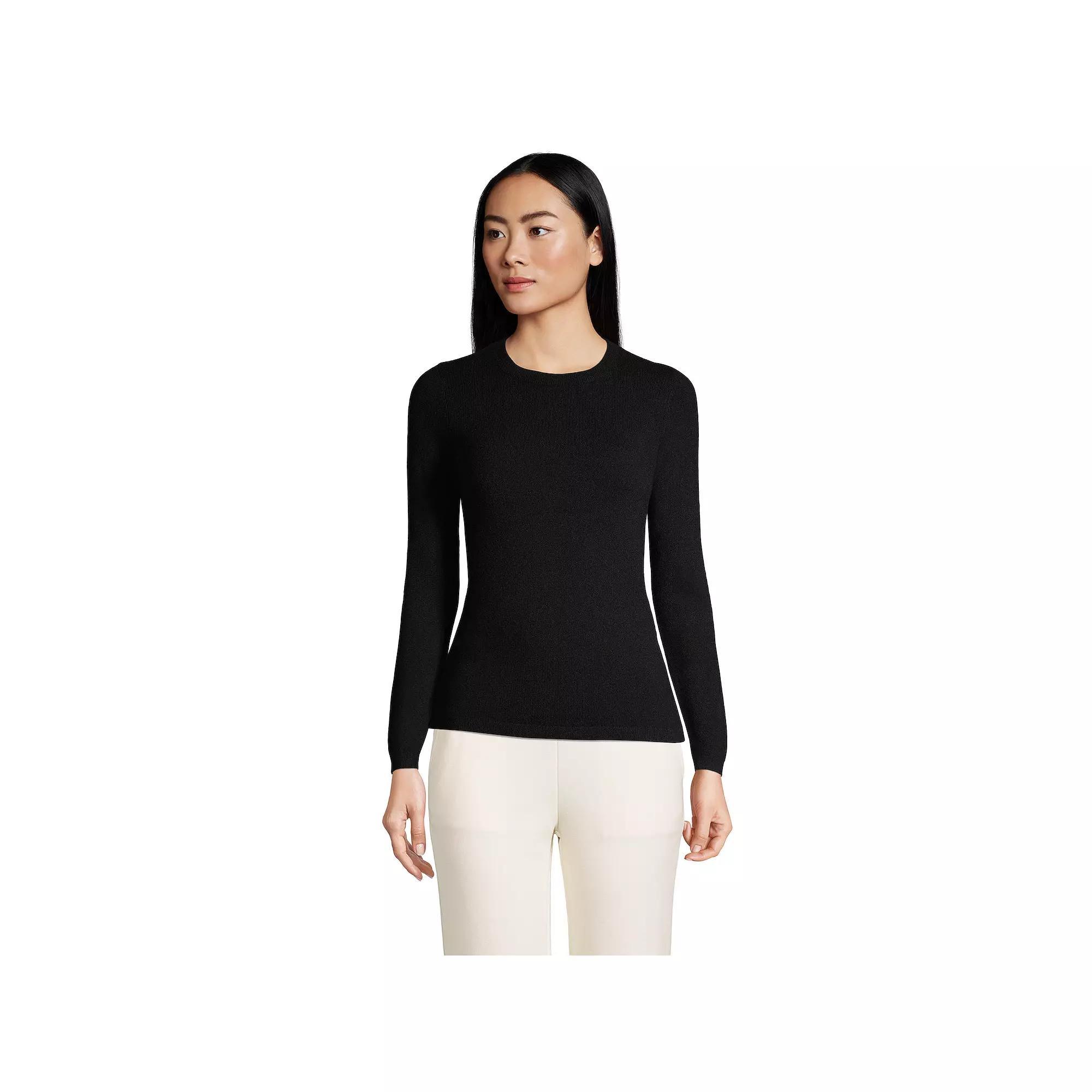 Women's Lands' End Crewneck Cashmere Sweater, Size: XL, Green Donegal Product Image