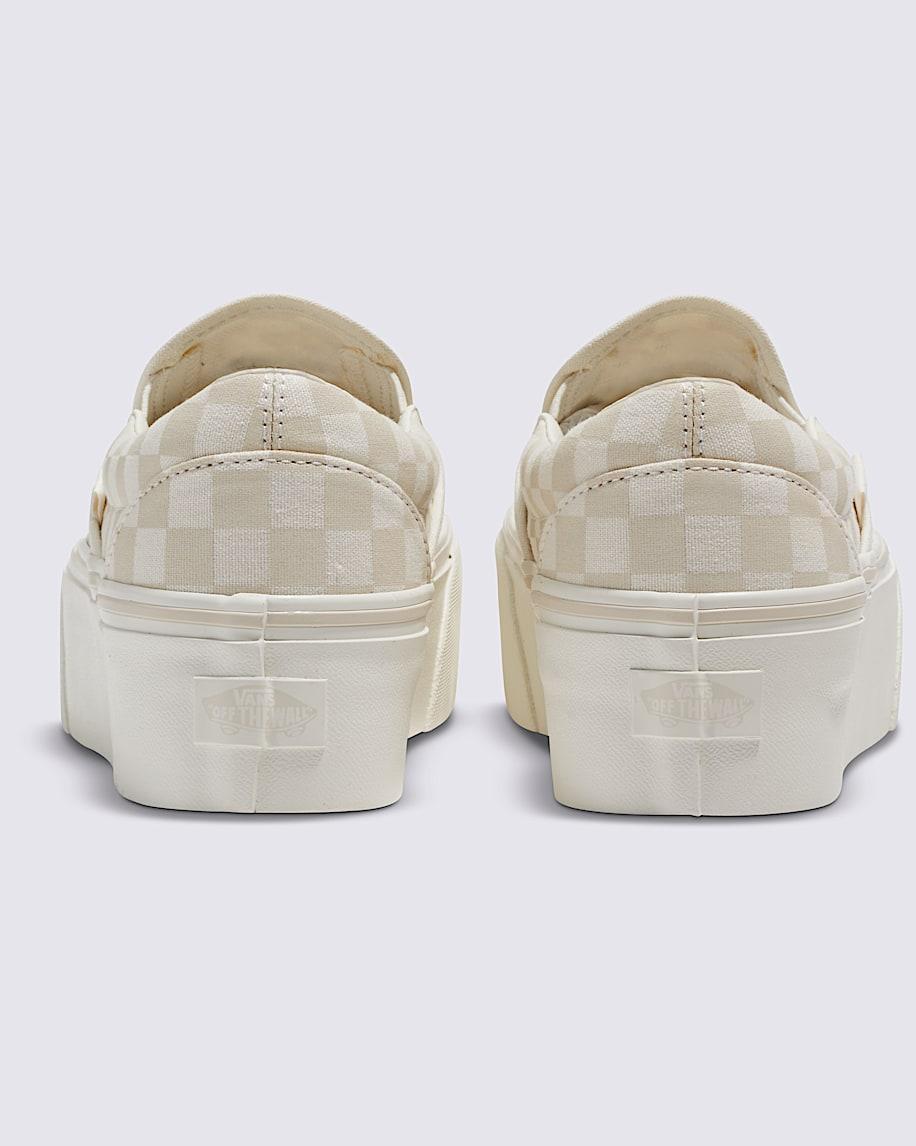 Classic Slip-On Checkerboard Stackform Shoe in Marshmallow / Turtledove Beige| Vans US Product Image