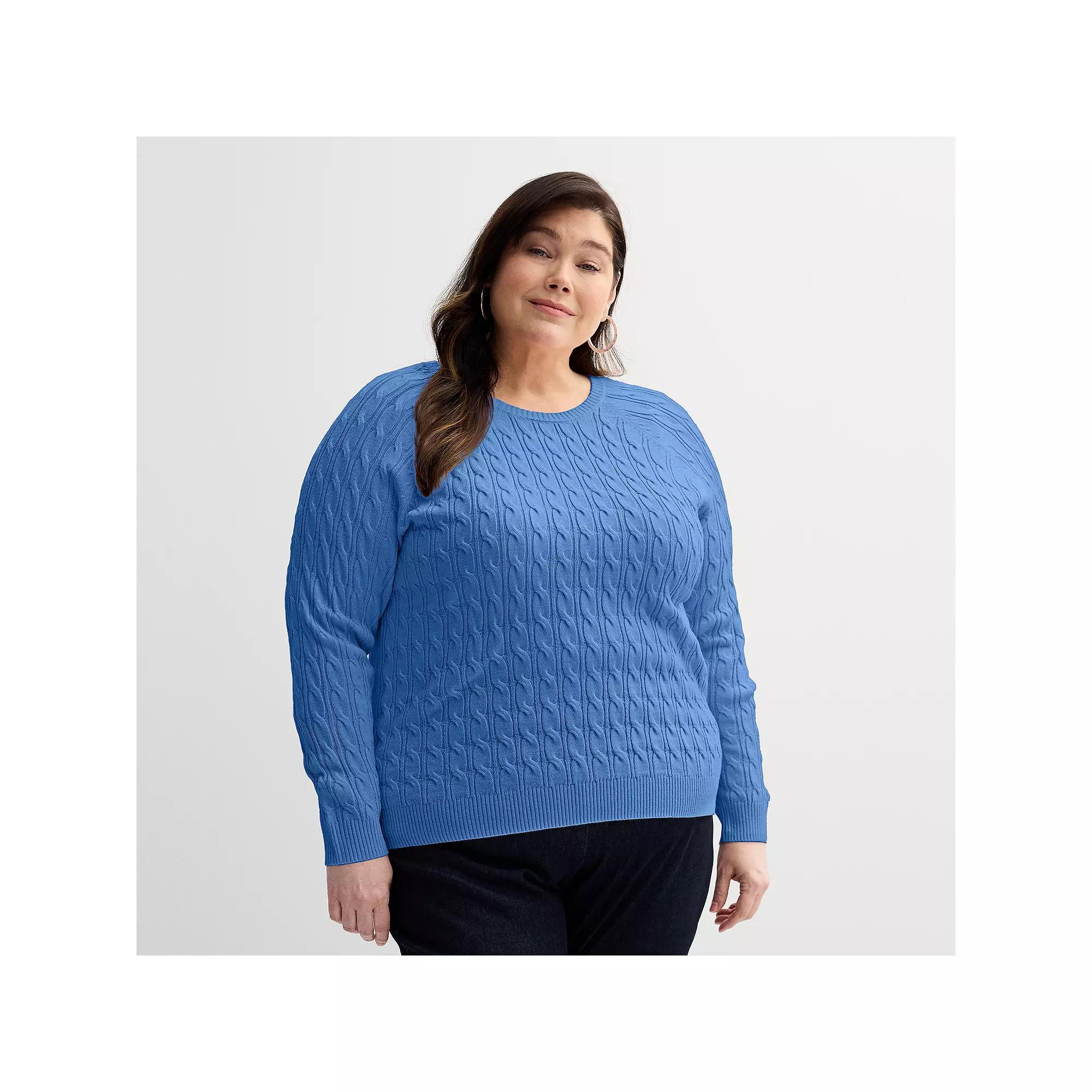 Plus Size Croft & Barrow The Extra Soft Cabled Crew Neck Sweater, Womens Product Image