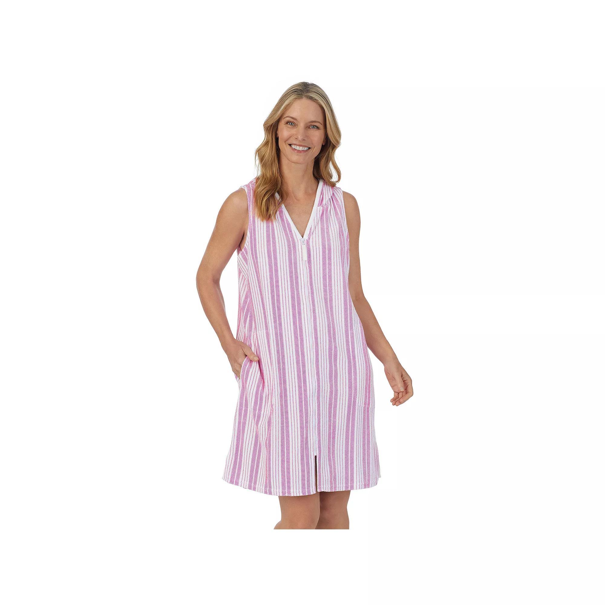 Women's Stan Herman Baby Terry Hooded Zip-Up Robe, Size: Small, Cloud Gray Stripe Product Image