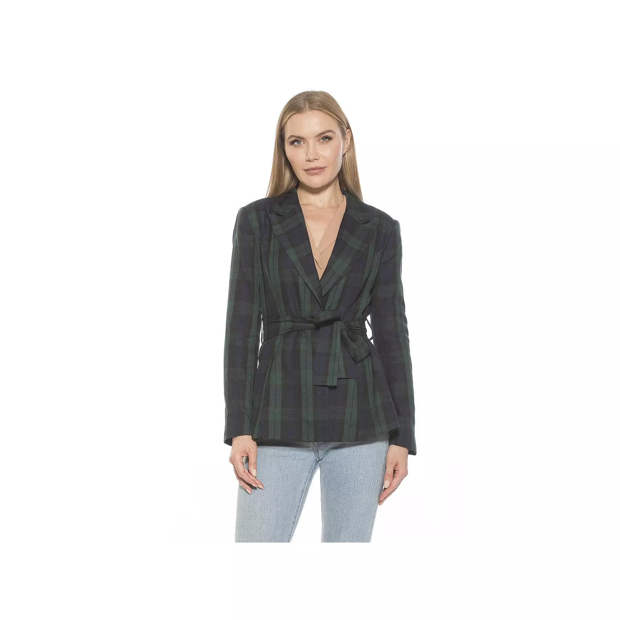 Women's ALEXIA ADMOR Olya Belted Long Blazer, Size: 10, Grey Plaid Product Image