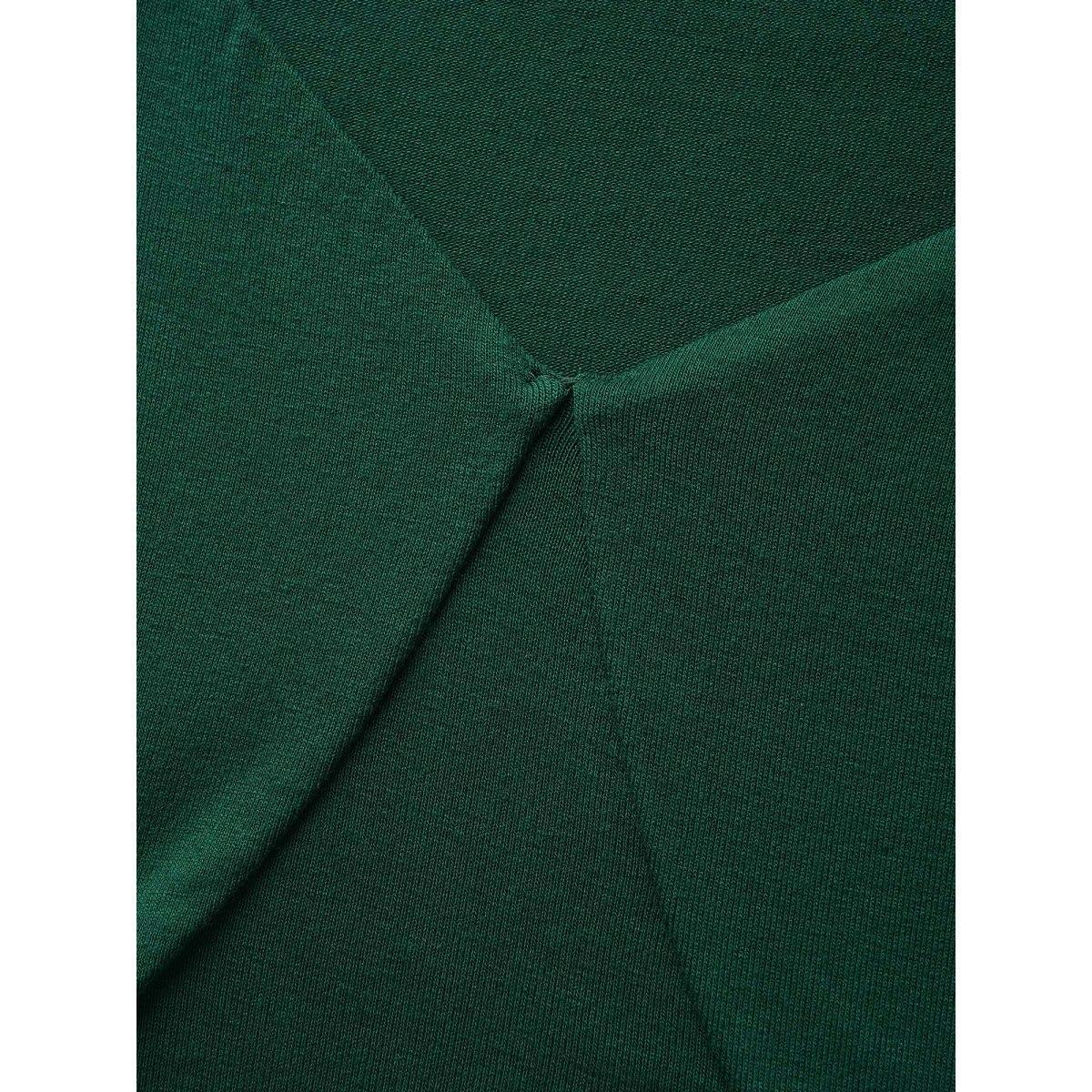 Plus Size High Stretch Deep V Neck Cap Sleeve T-shirt DarkGreen Women Elegant Patchwork Deep V-neck Bodycon Everyday T-shirts BloomChic 22-24/3X Product Image