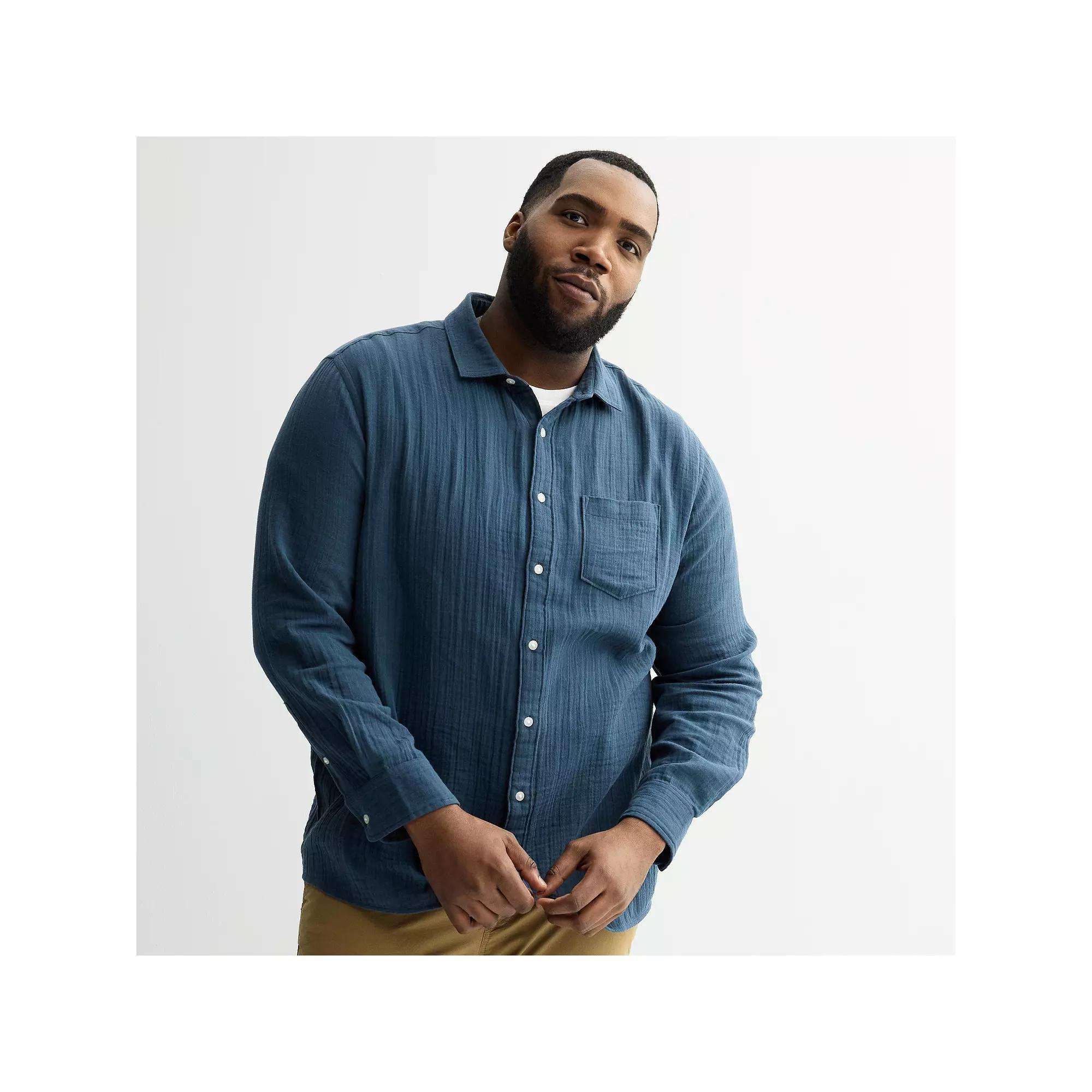Big & Tall Sonoma Goods For Life® Perfect Length Long Sleeve Double Weave Shirt, Men's, Size: Large Tall, Blue Product Image