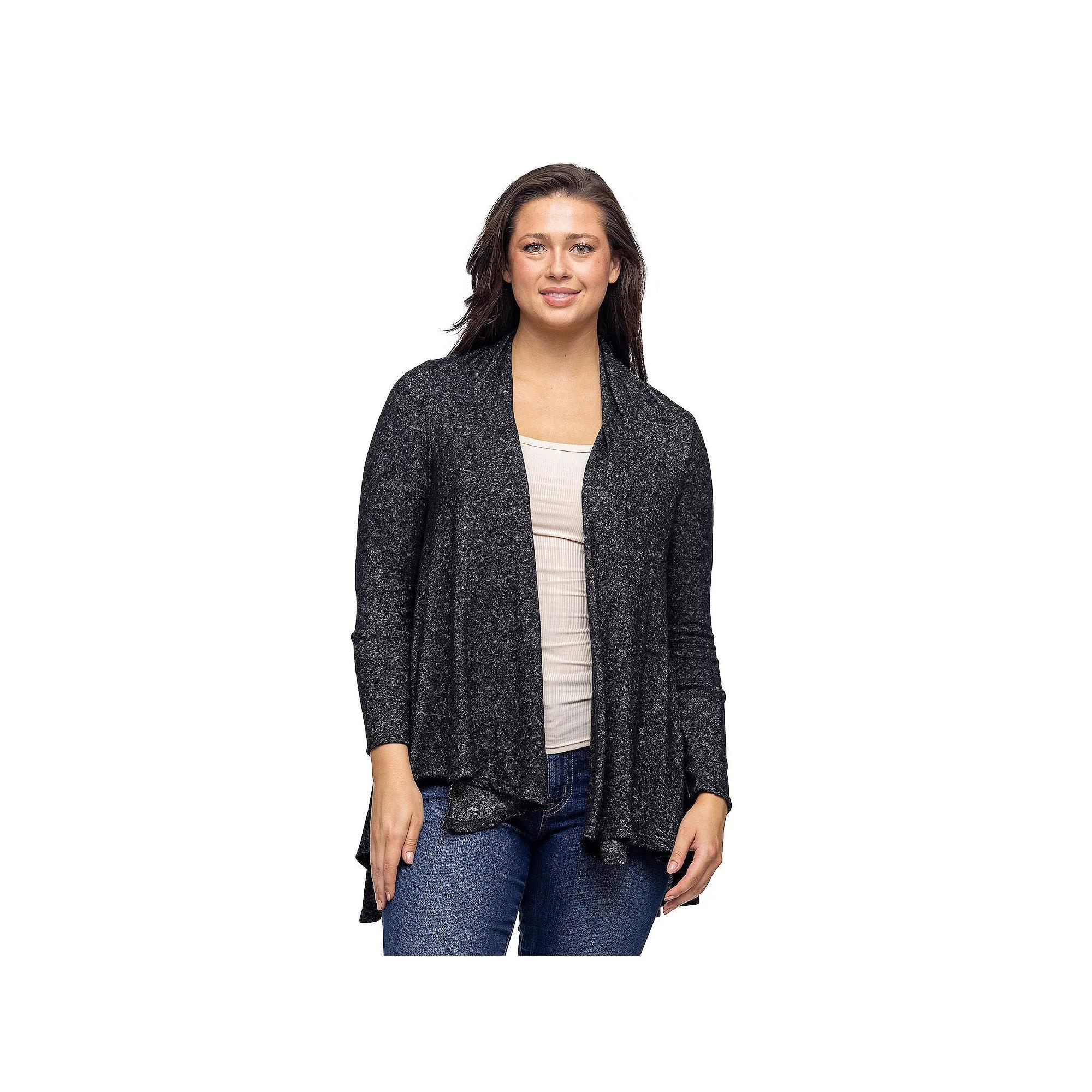 Women's 24Seven Comfort Apparel Open Front High Low Cozy Cardigan, Size: Small, Gray Product Image