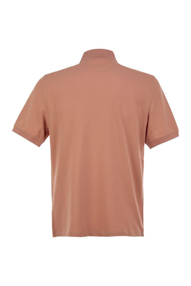 BRUNELLO CUCINELLI Cotton Polo Shirt With Printed Logo In Orange Product Image