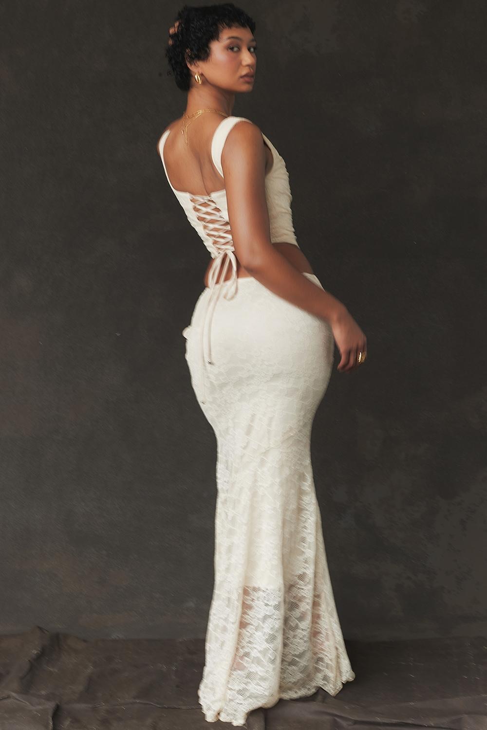 Therese Vintage Cream Lace Maxi Skirt Product Image