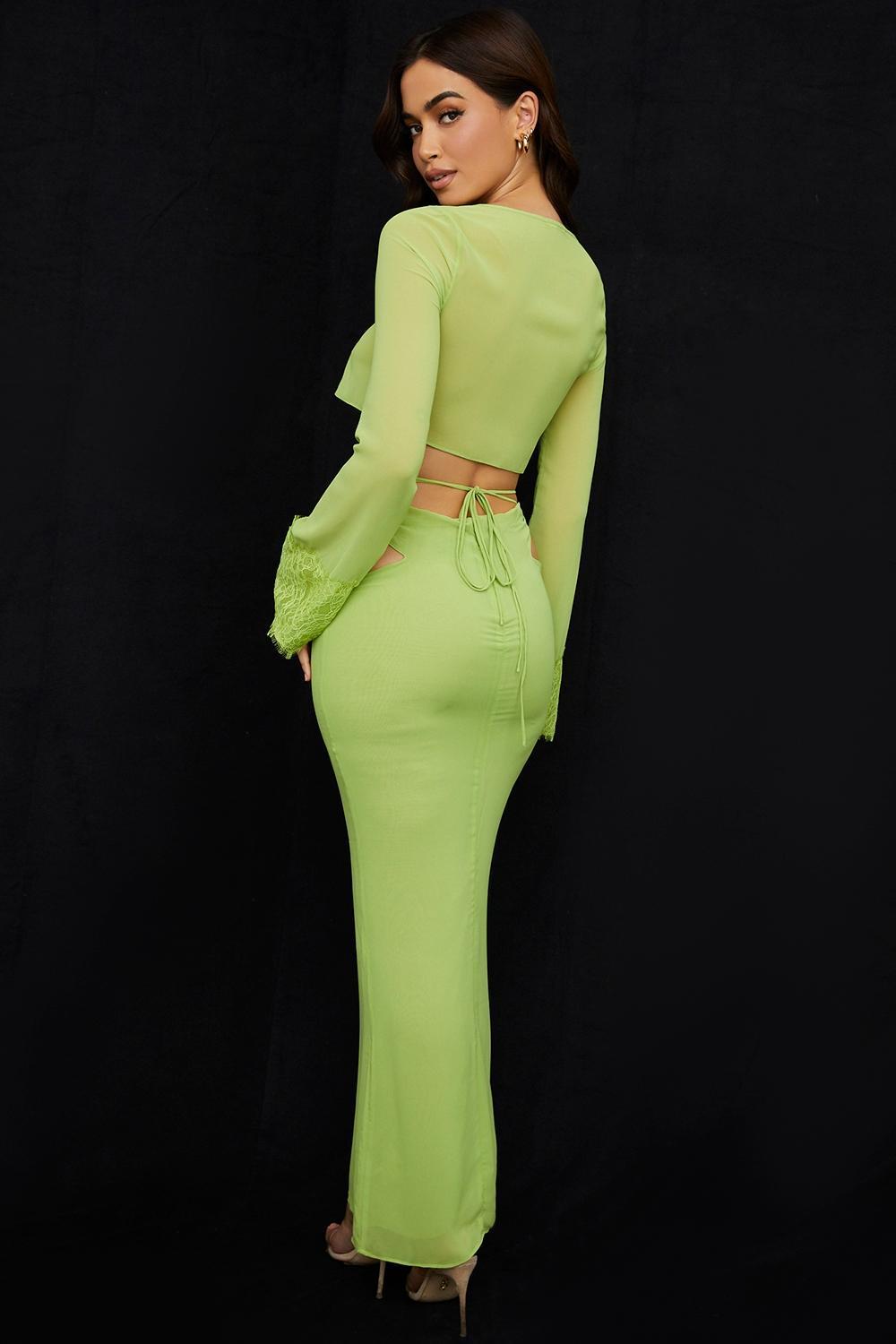 Madeline Lime Green Georgette Maxi Skirt Product Image