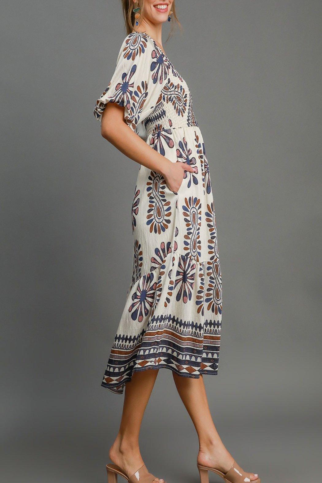 Smocked Print Midi Dress Product Image