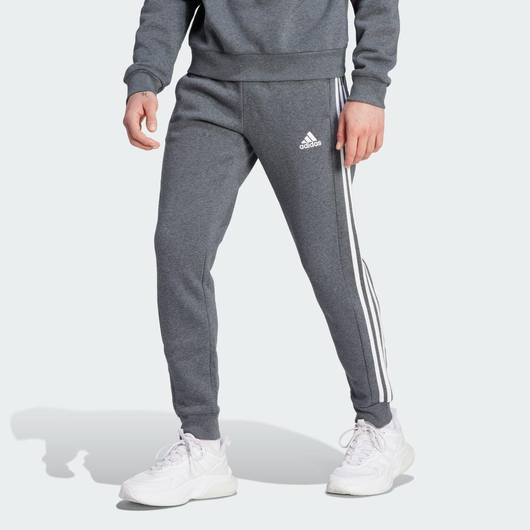 adidas Essentials Fleece 3-Stripes Tapered Cuff Pants Medium Grey Heather S Mens Product Image