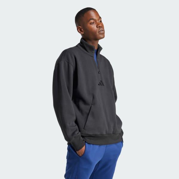 adidas ALL SZN Fleece 1/4-Zip Crew Sweatshirt Dark Blue XS Mens Product Image