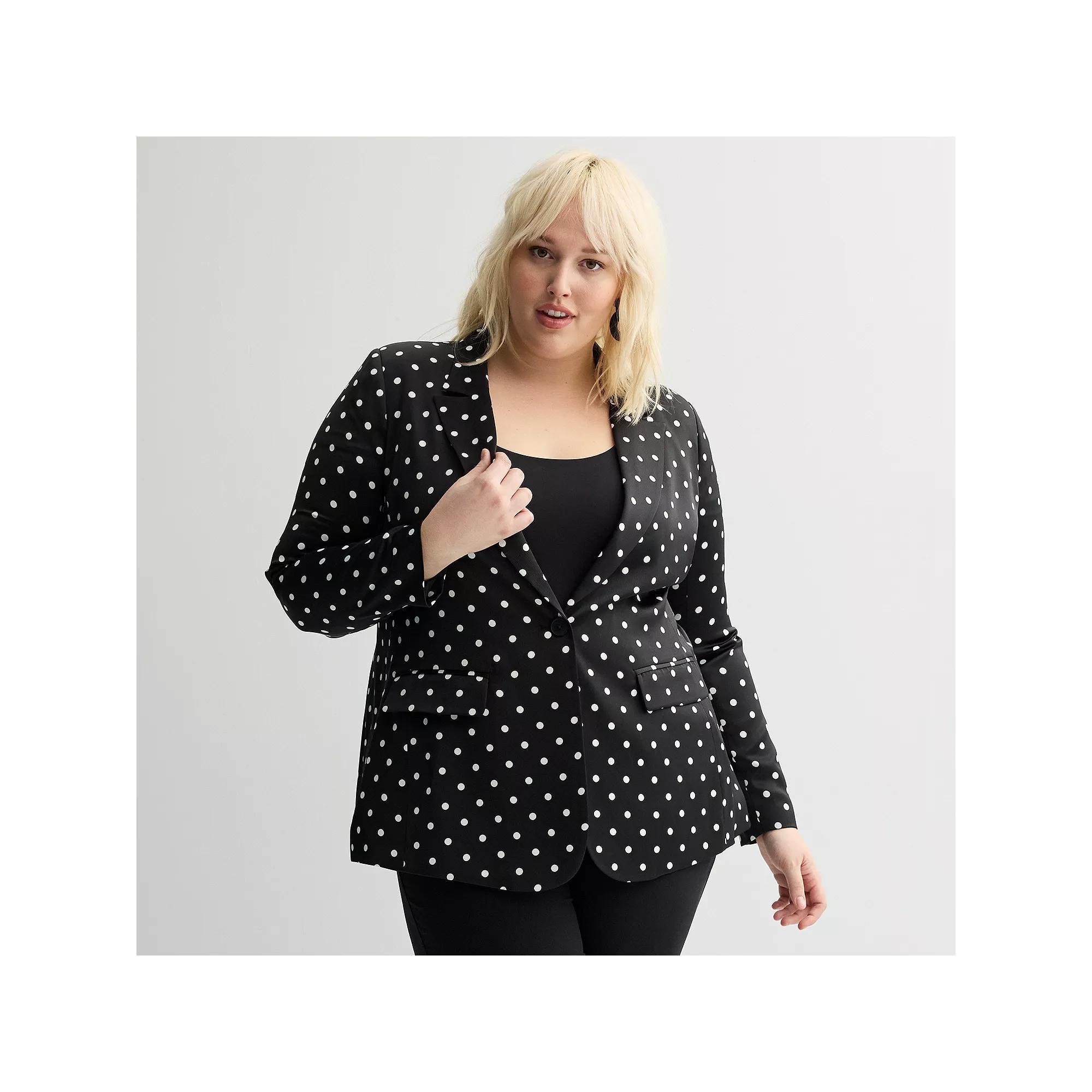 Plus Size INTEMPO Long Boyfriend Blazer, Women's, Size: 2XL, Polka Dot Product Image