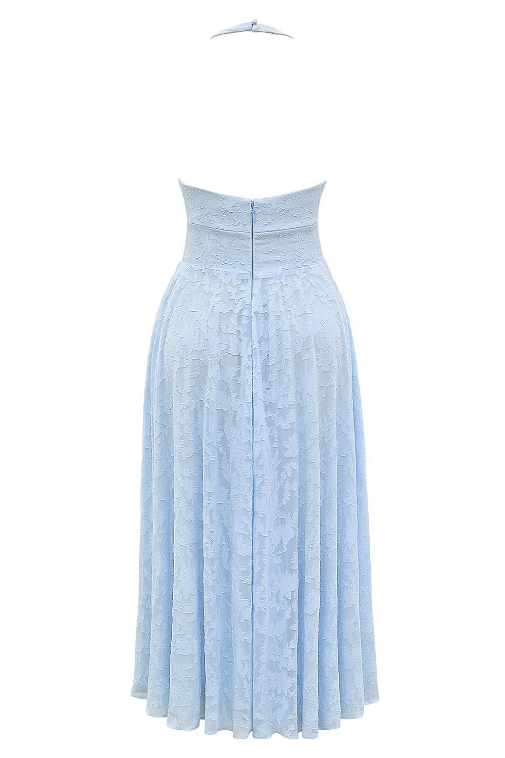 Arietta Bluebell Floral Jacquard Halter Midi Dress Product Image