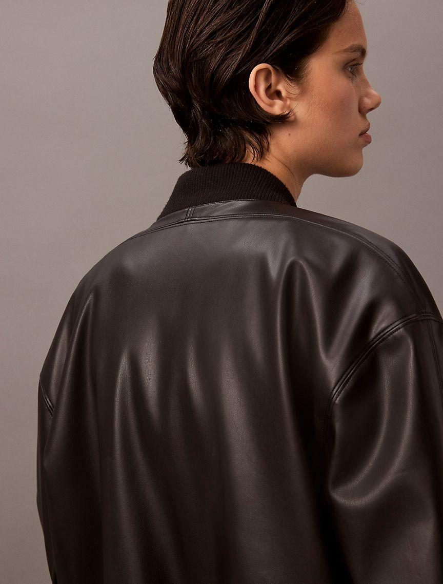 Faux Leather Bomber Jacket Product Image