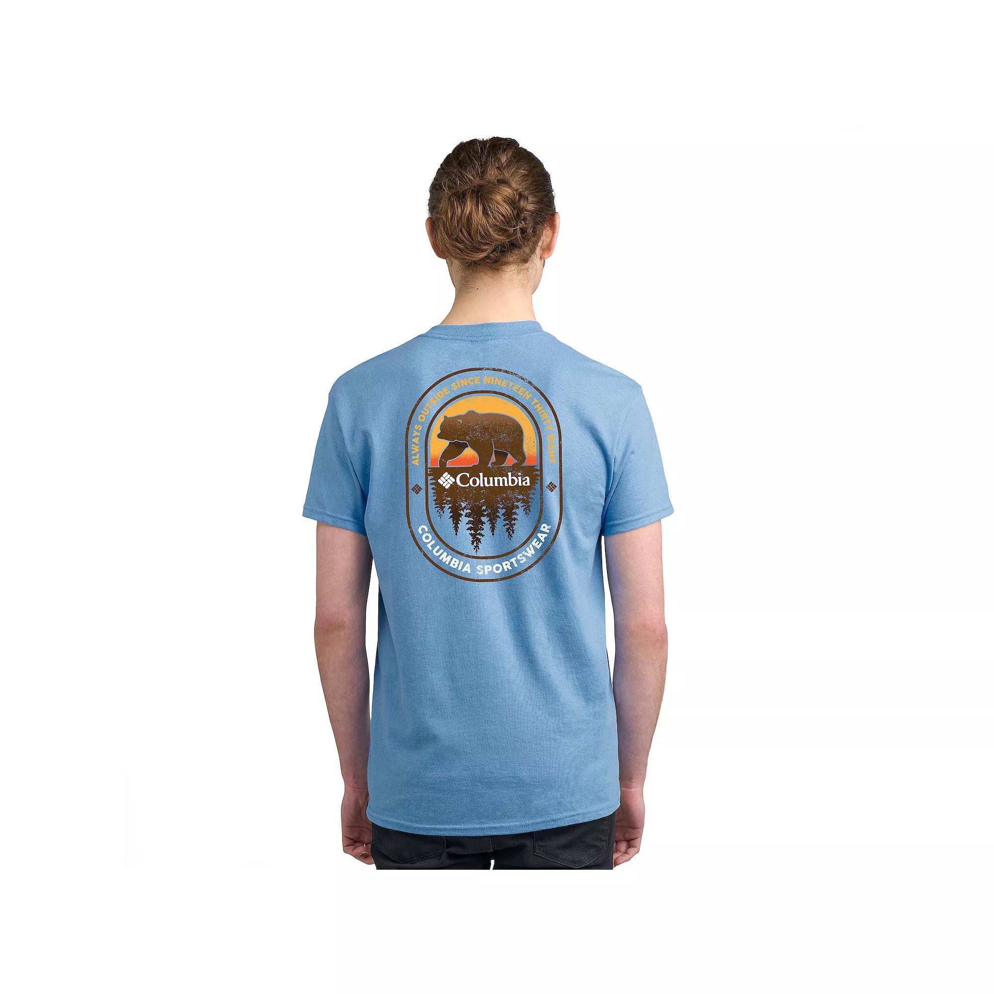 Mens Columbia Adventure Print Short Sleeve Graphic Tee Silver Blue 1938 Product Image