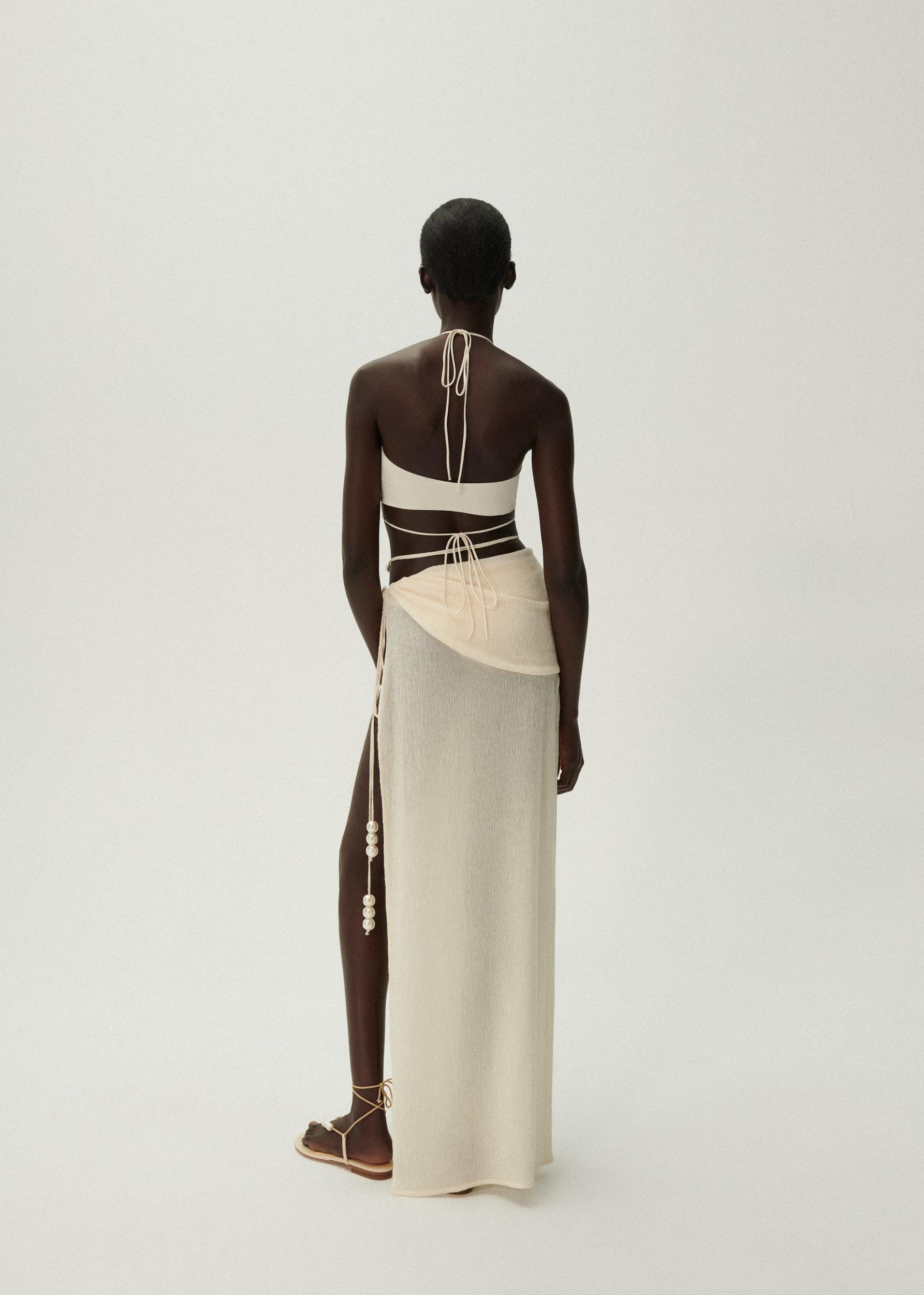 Halterneck pearl bandeau top in cream Product Image