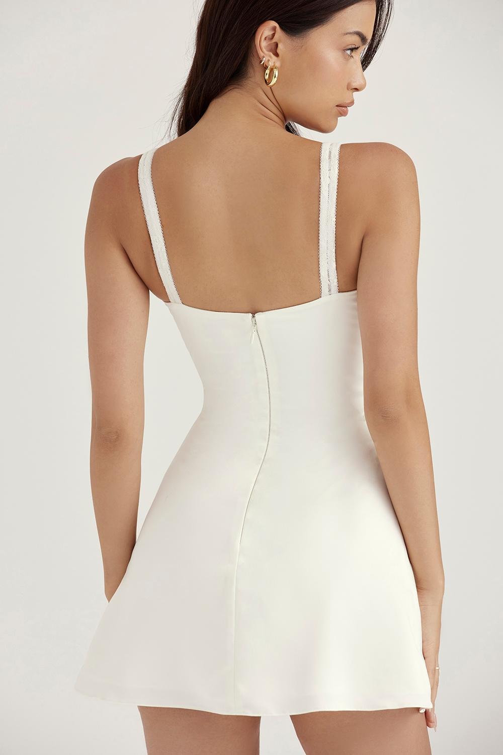 Cassandra Ivory Satin and Lace Mini Dress Product Image