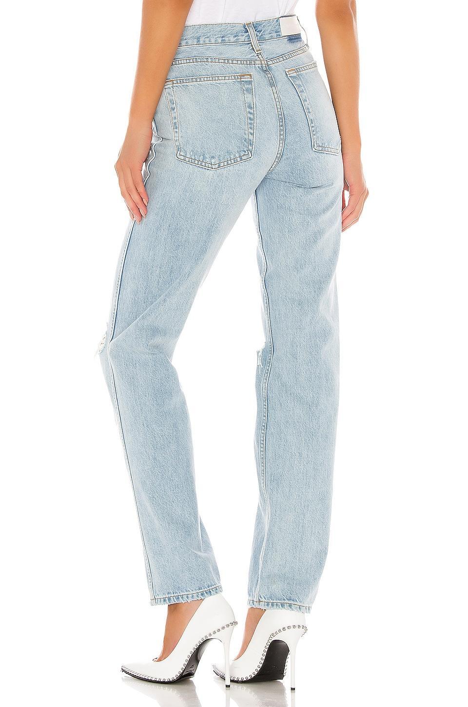 Womens High-Rise Ripped-Knee Loose Jeans Product Image