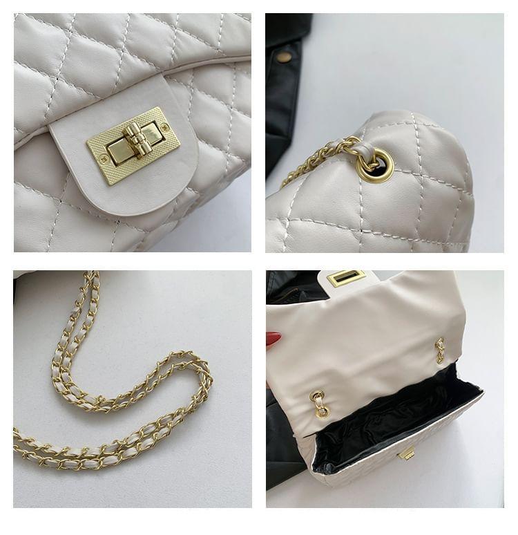 Chain Strap Quilted Faux Leather Flap Crossbody Bag Product Image