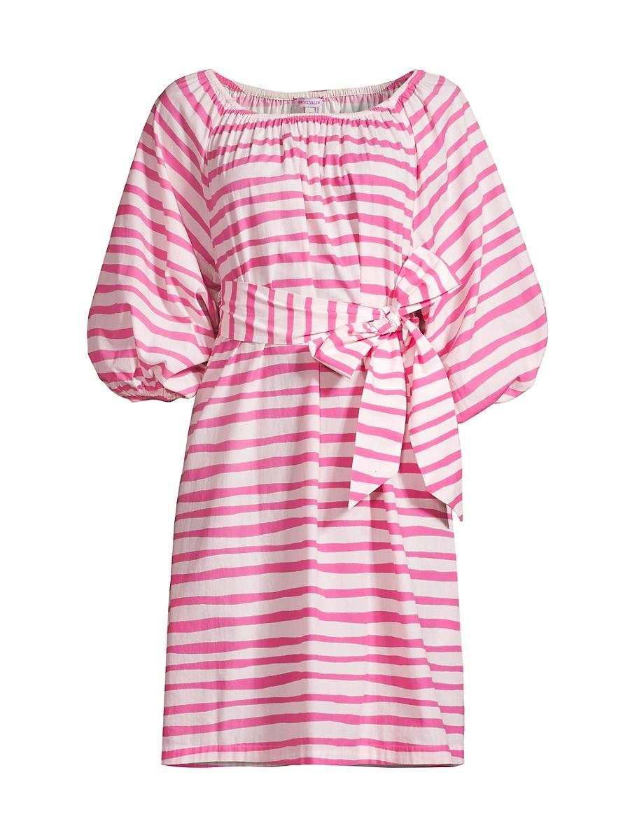 Womens Striped Cotton Puff-Sleeve Minidress Product Image