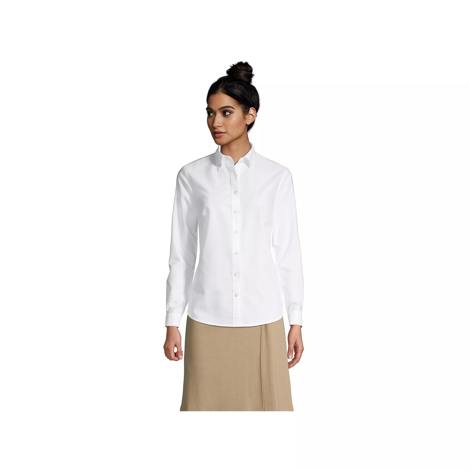 Womens Lands End Long Sleeve Oxford Dress Shirt Product Image