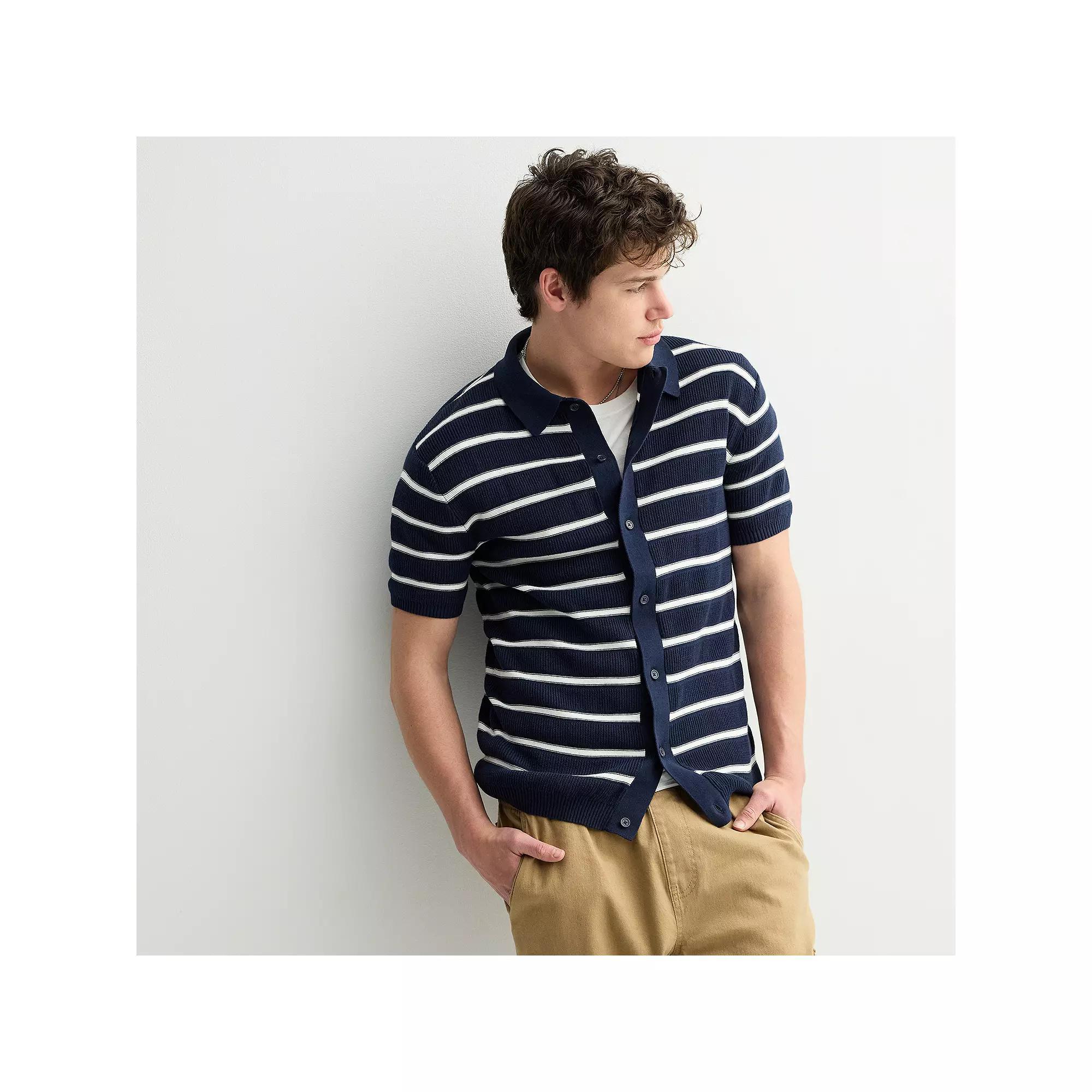 Men's Retrofit Striped Rib Short Sleeve Button-Down Shirt, Size: Large, Blue Blazer Product Image