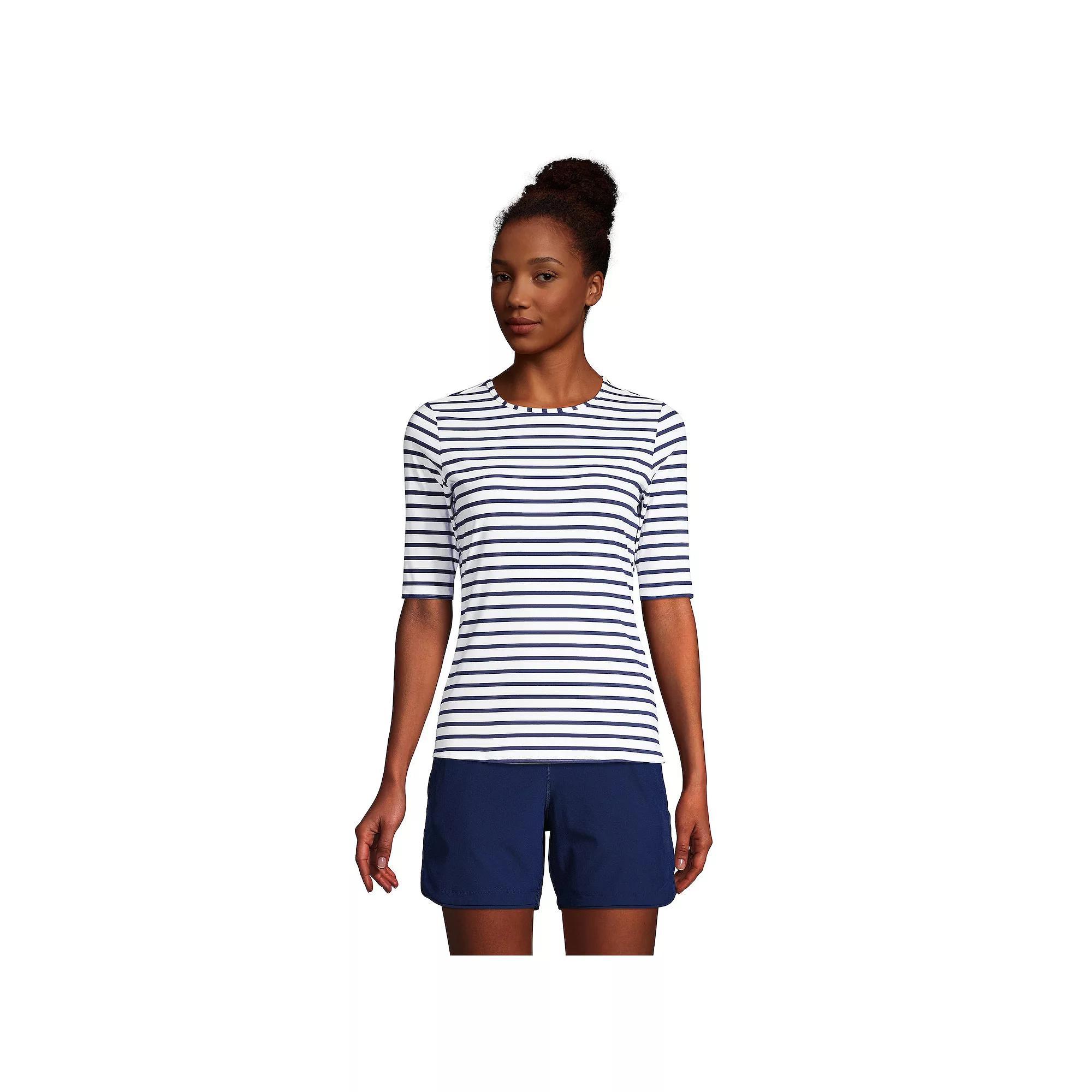 Womens Lands End UPF 50 Elbow-Sleeve Rash Guard Swim Tee Product Image