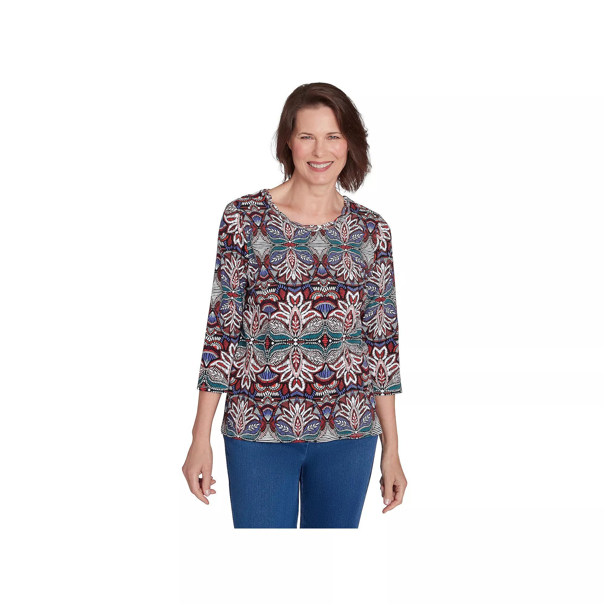 Petite Alfred Dunner Abstract Leaf Print Top, Women's, Size: Medium Petite, Multi Blue Product Image