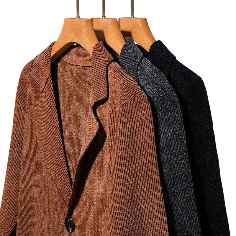 Notch Lapel Ribbed Single-Button Cardigan Product Image