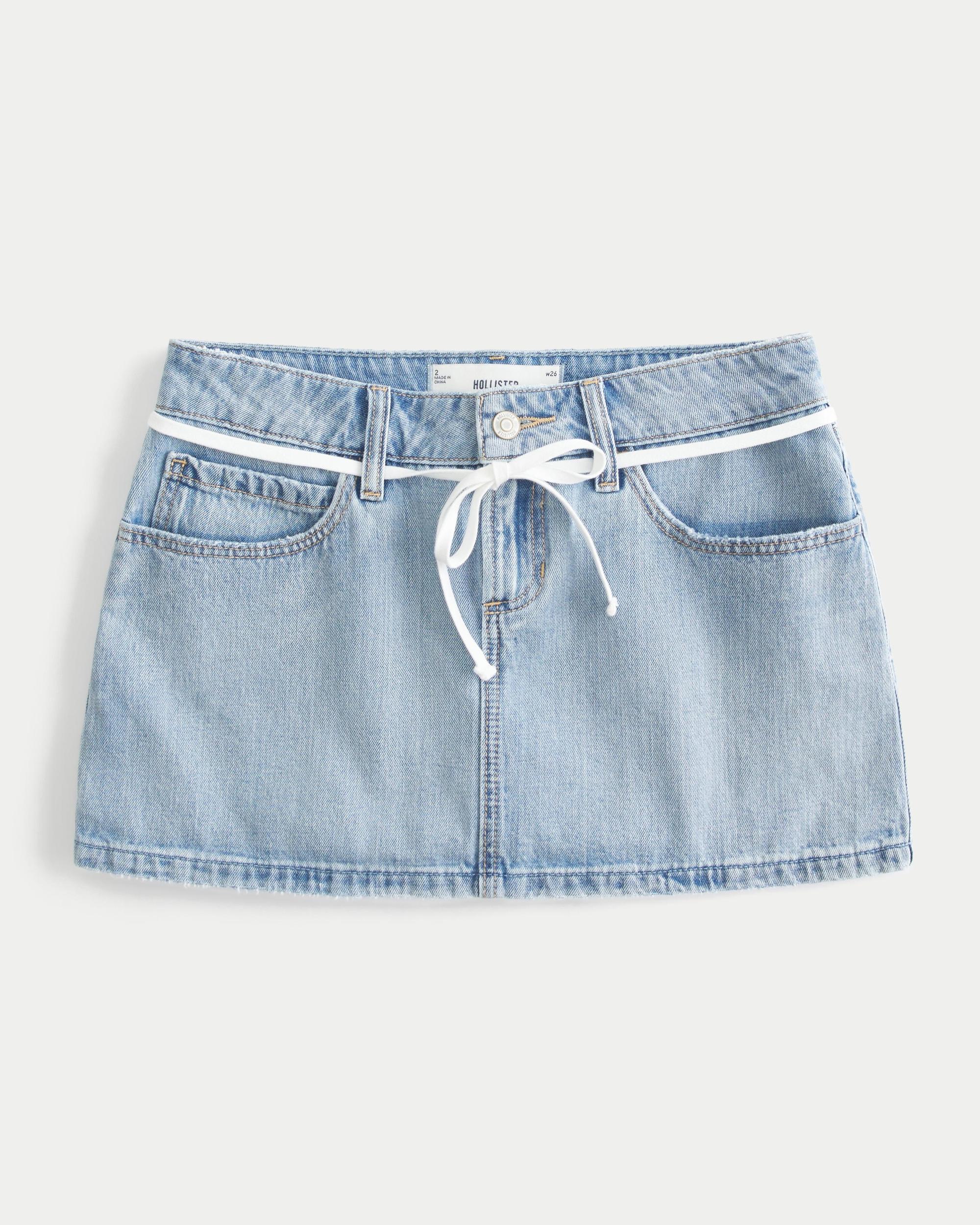 Low-Rise Light Wash Denim Mini Skort Product Image