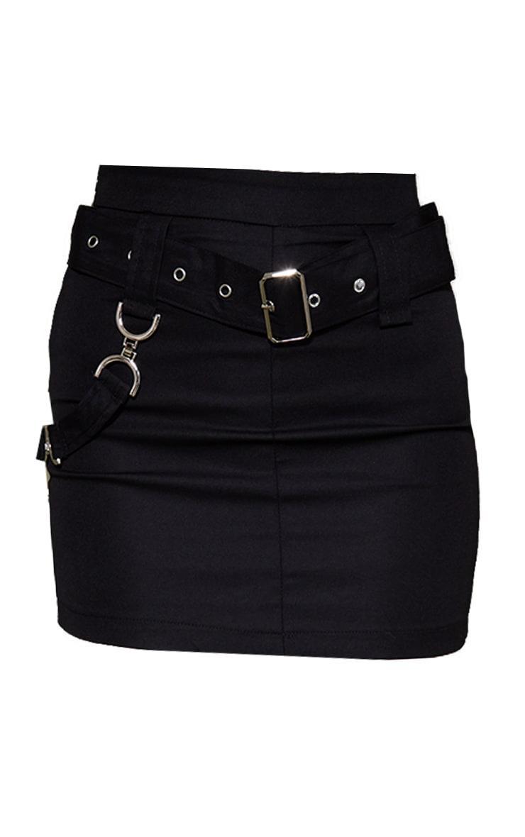 Black Woven Utility Buckle Detail Mini Skirt Product Image