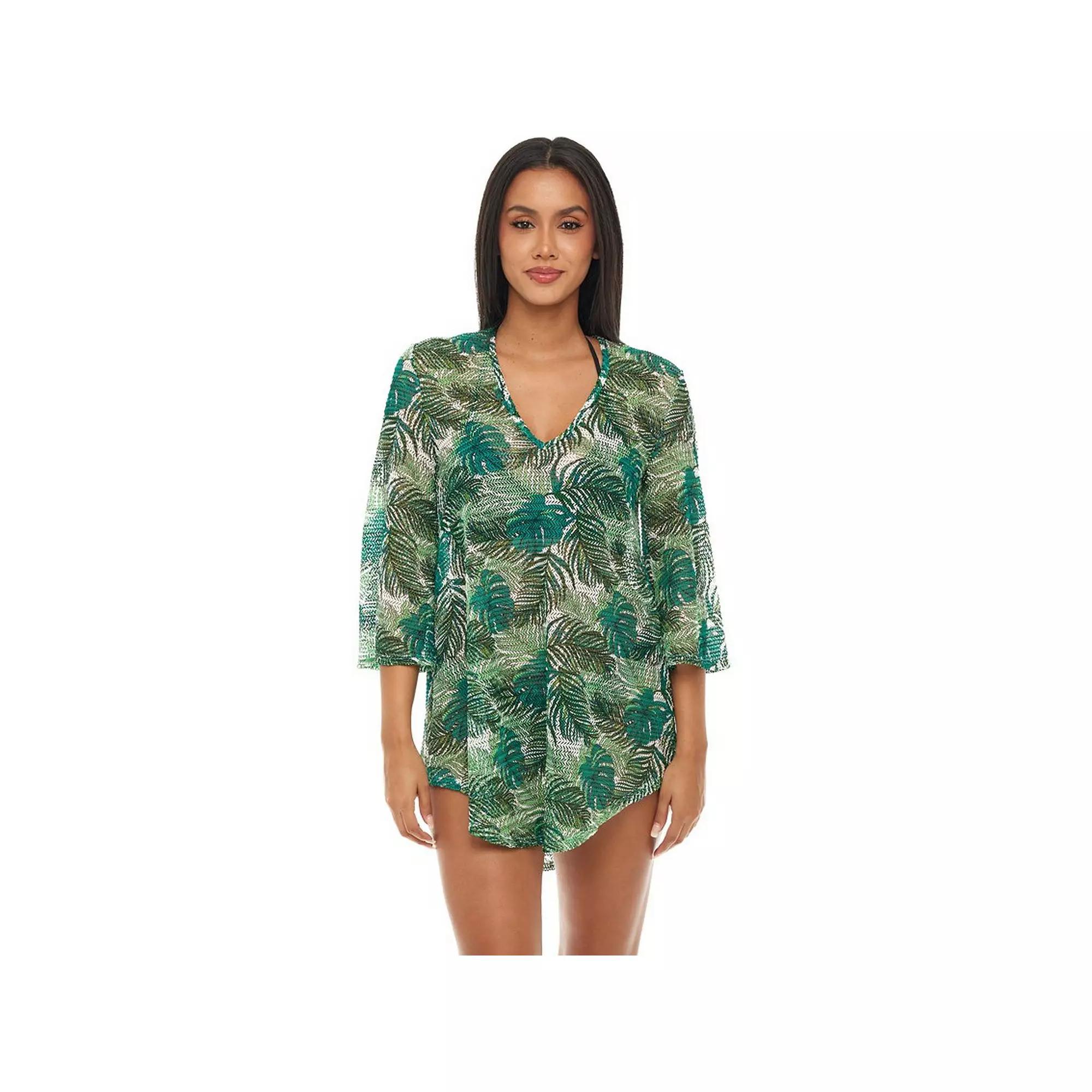 Women's Jordan Taylor Flowy Print Coverup Swimdress, Size: Large, Beige Black Product Image