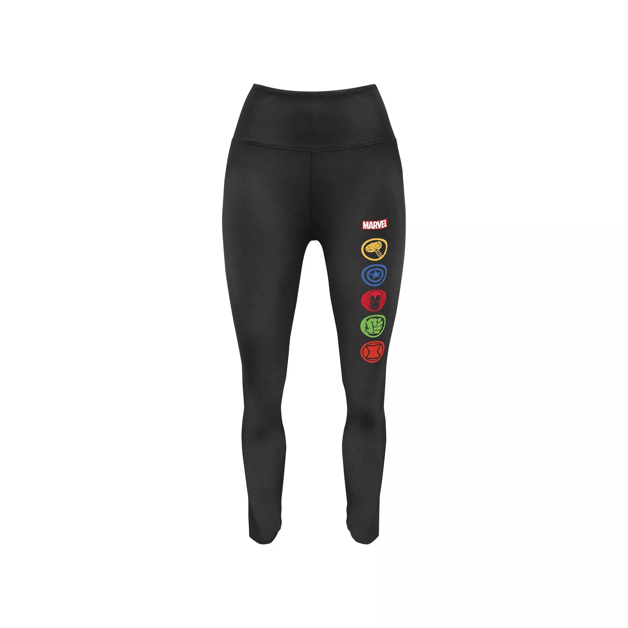 Women's The Avengers Logo Stamps Graphic Leggings, Size: XL, Black Product Image