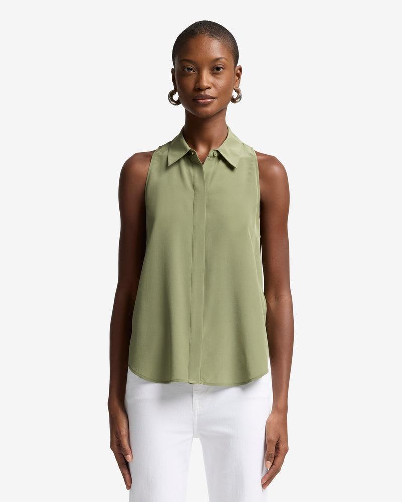 Sleeveless Silk Button Down Product Image