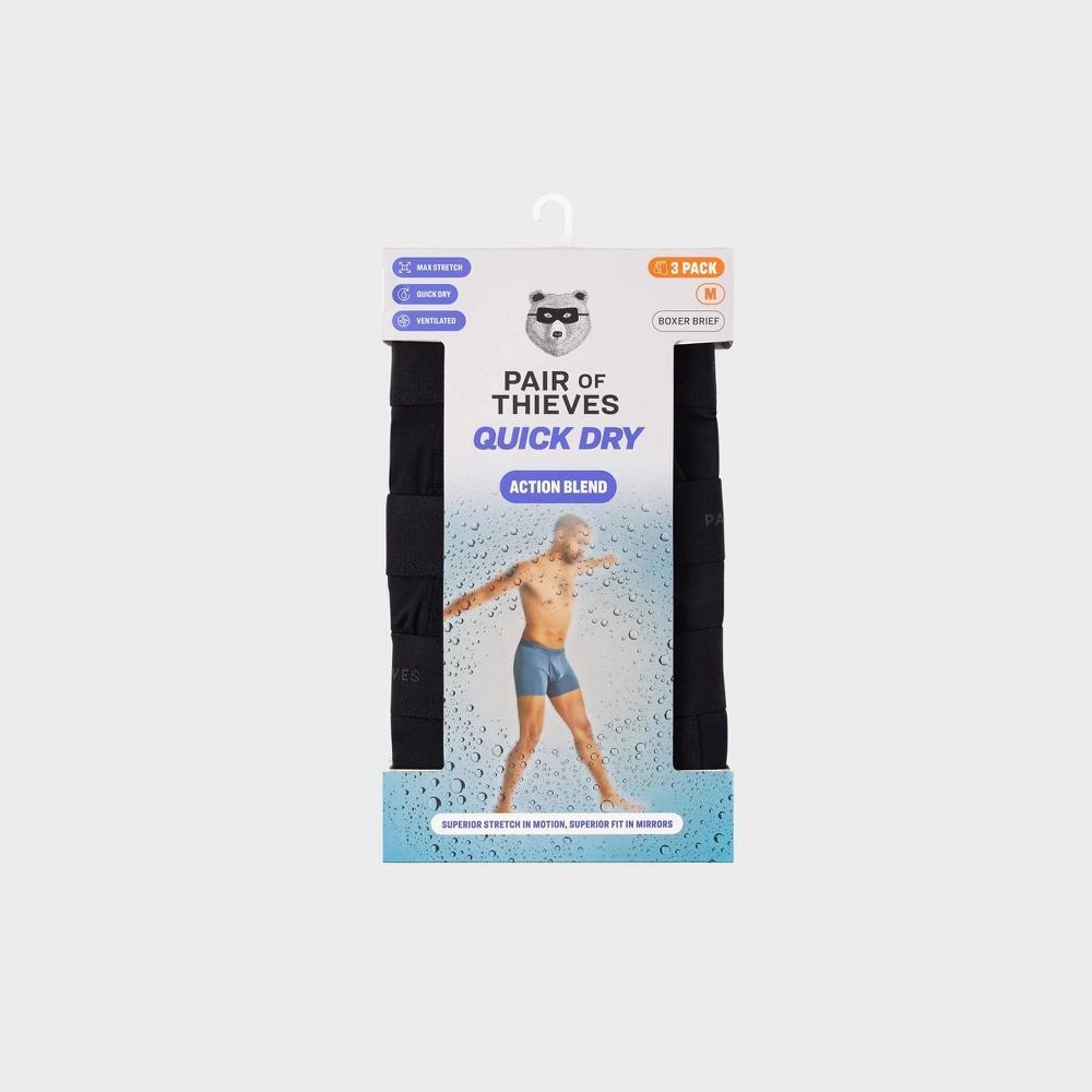 Pair of Thieves Men's Quick Dry Boxer Briefs 3pk - Black M: Mid Rise, Knit Fabric, Machine Washable, Medium Size Product Image