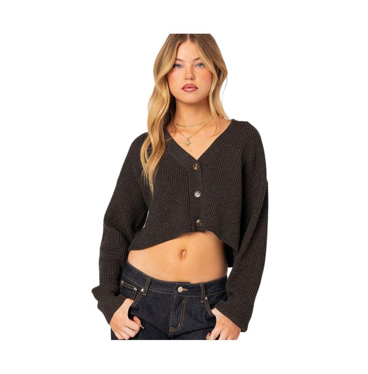 Womens Oversized waffle knit cropped cardigan Product Image