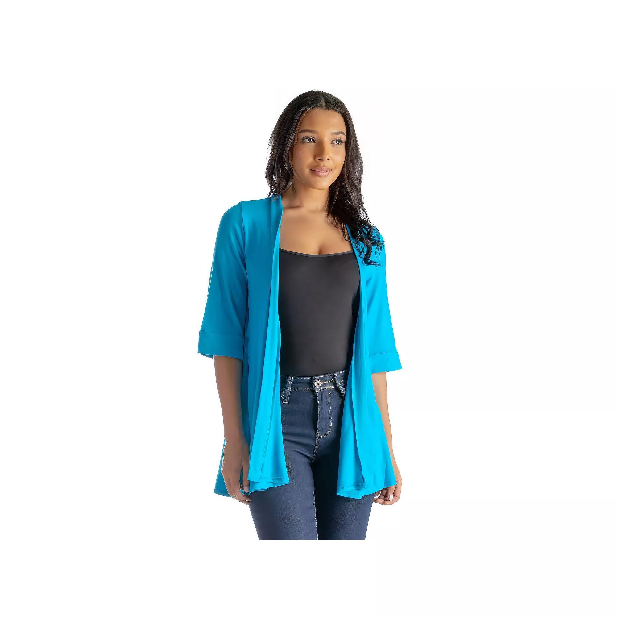 Women's 24Seven Comfort Apparel Open Front Elbow Length Sleeve Cardigan, Size: Large, Red Product Image