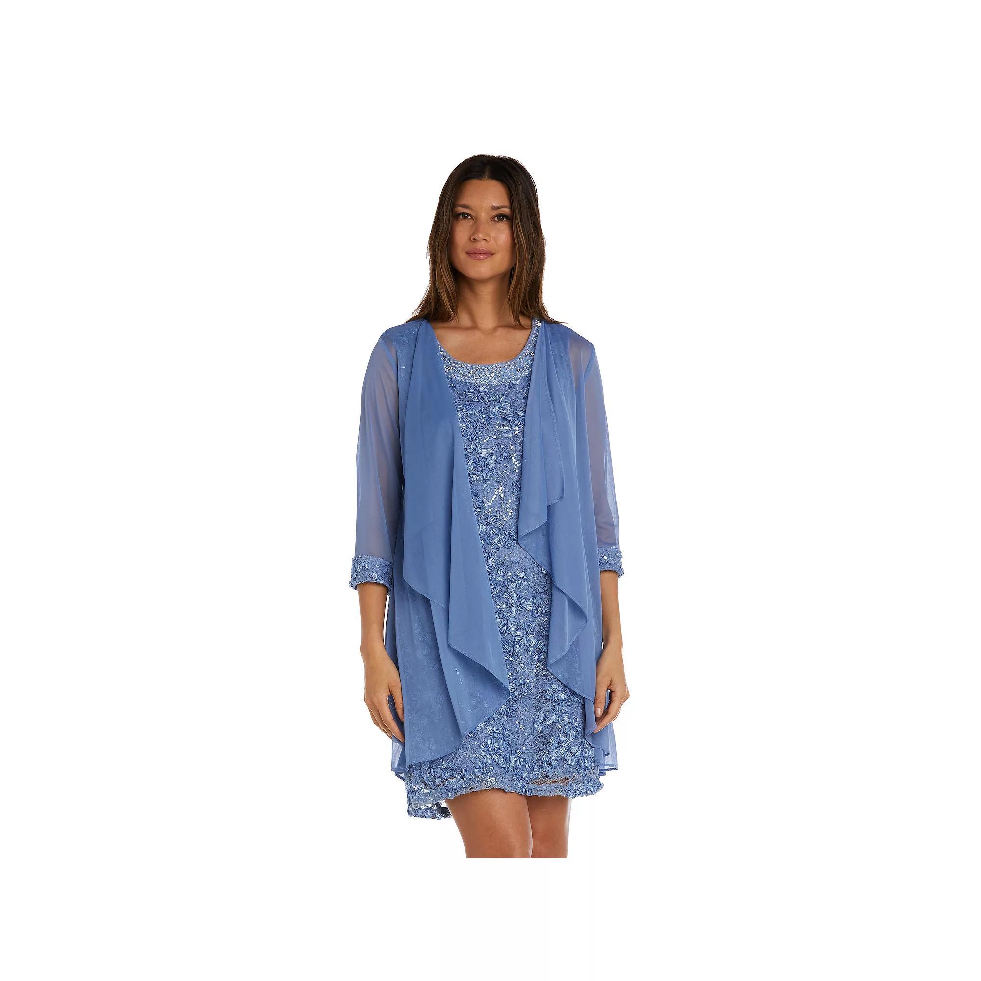 Petite R&M Richards 2-pc. Beaded Neck Detail Soutache Lace Jacket Dress, Women's, Size: 4 Petite, Blue Product Image