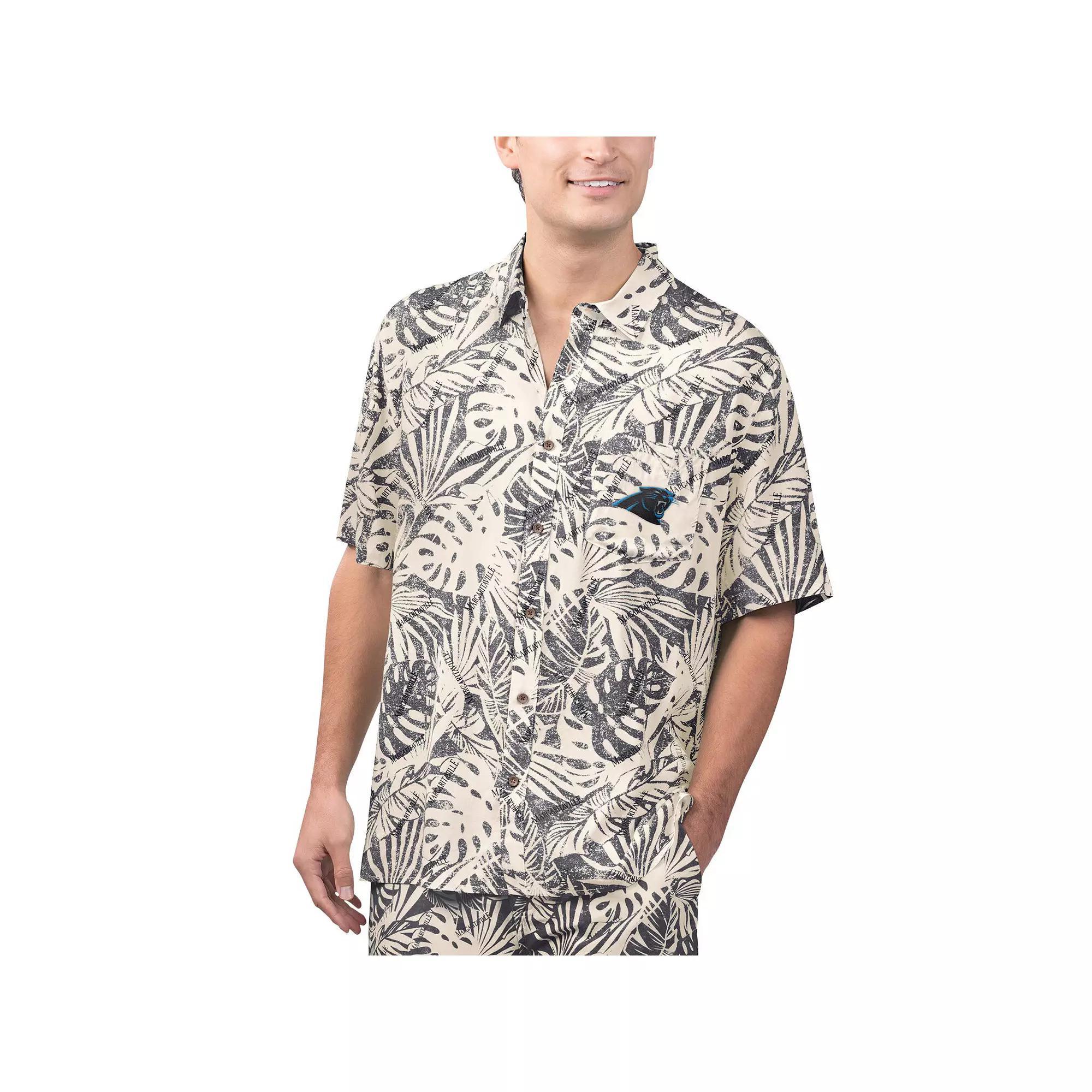 Men's Margaritaville Tan Seattle Seahawks Sand Washed Monstera Print Party Button-Up Shirt, Size: 2XL, Team Product Image