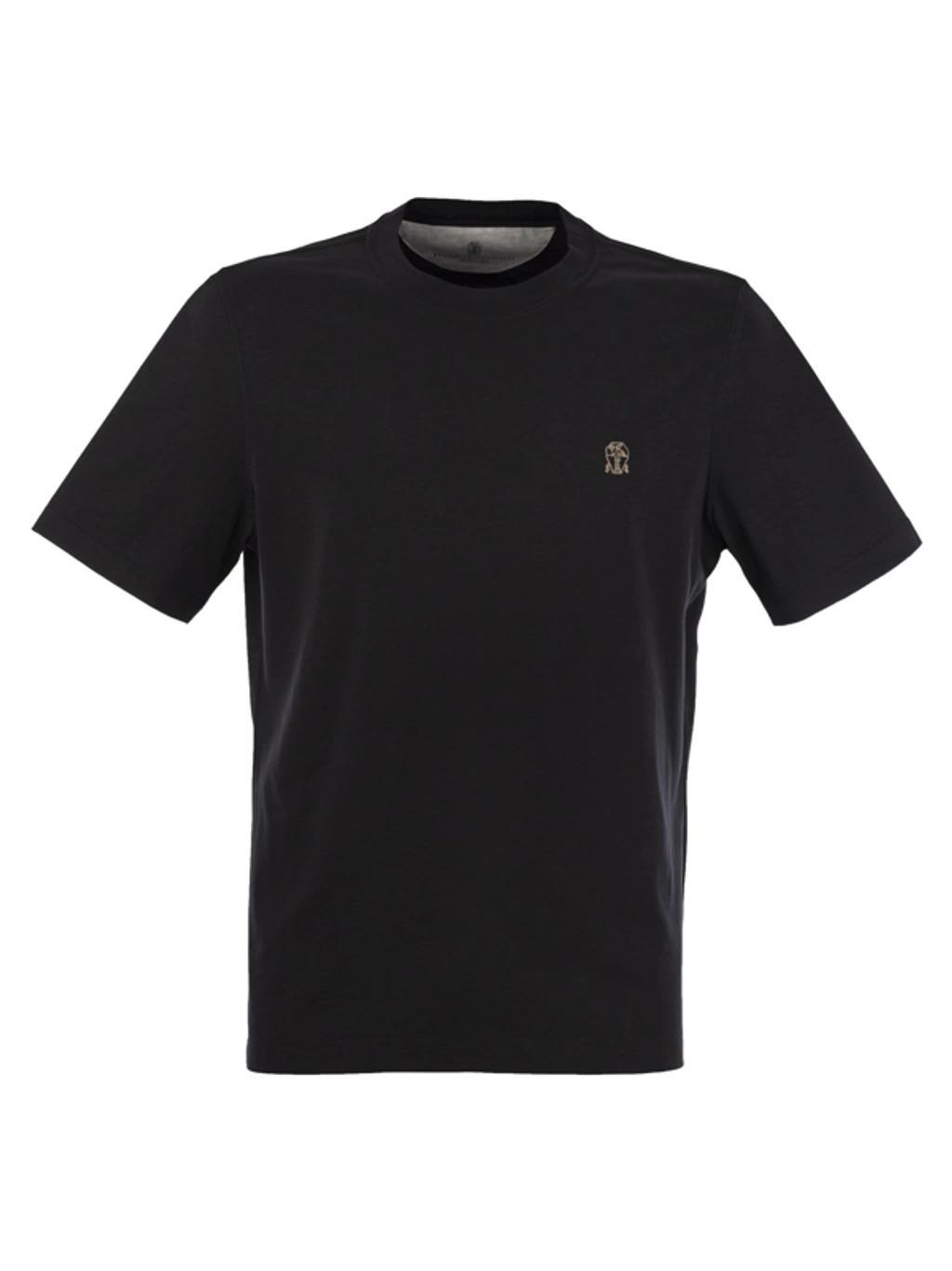 BRUNELLO CUCINELLI Slim Fit Crew-neck T-shirt In Cotton Jersey With Logo In Schwarz Product Image