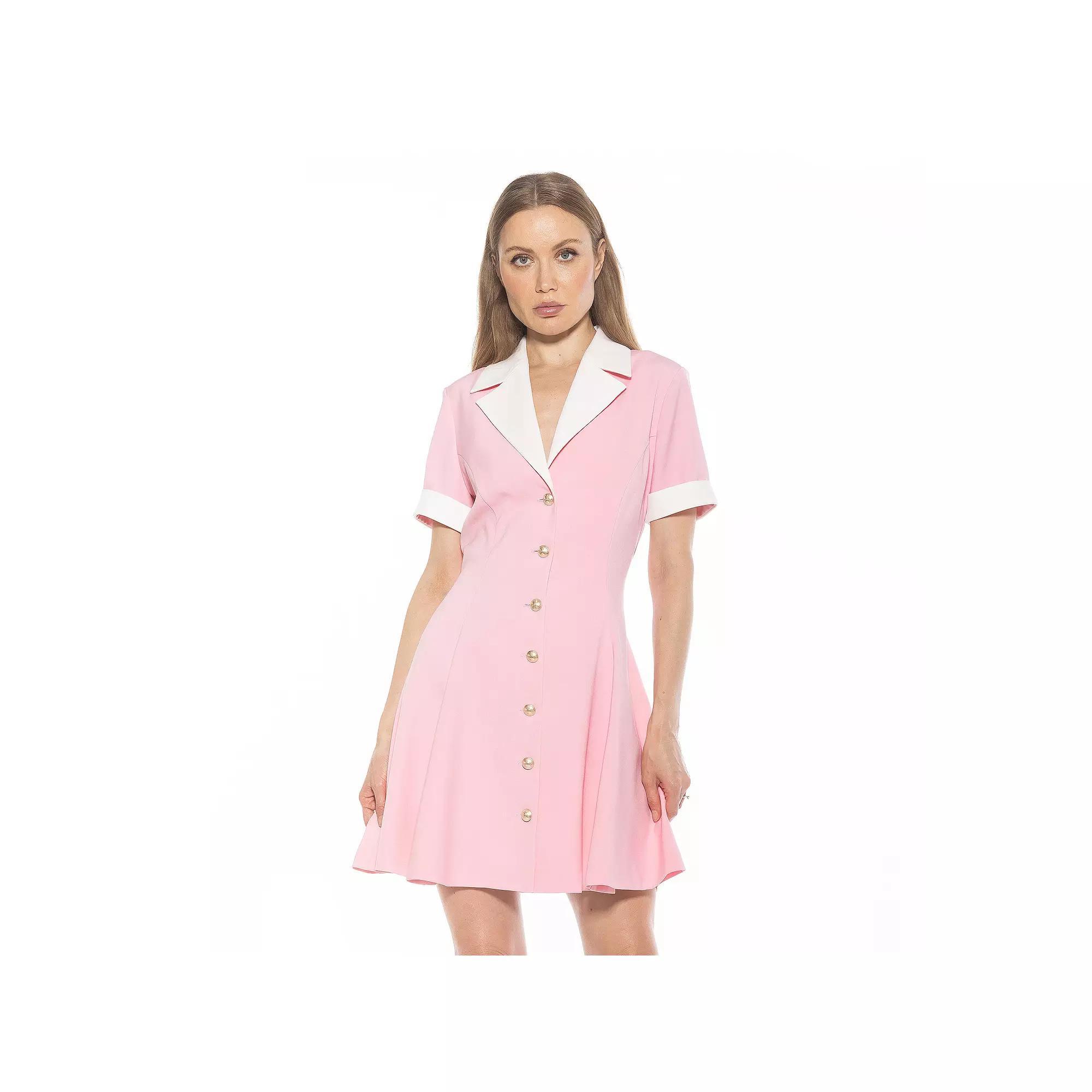 Women's ALEXIA ADMOR Linus Collar Fit & Flare Button-Down Dress, Size: 6, Pink Product Image