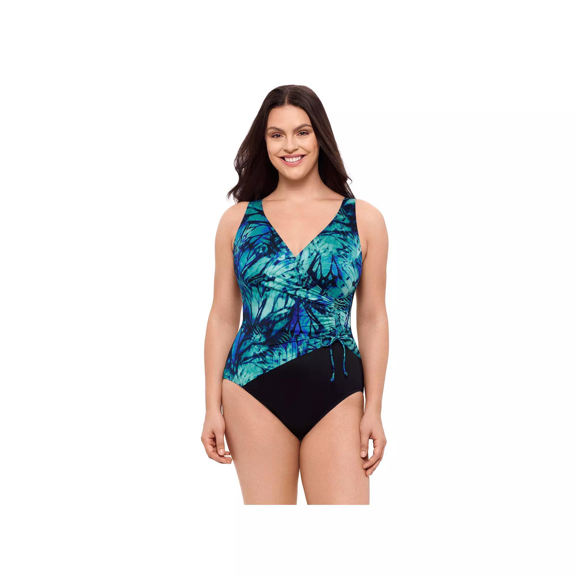 Womens Great Lengths Shirred Faux Tie Surplice One-Piece Swimsuit Product Image