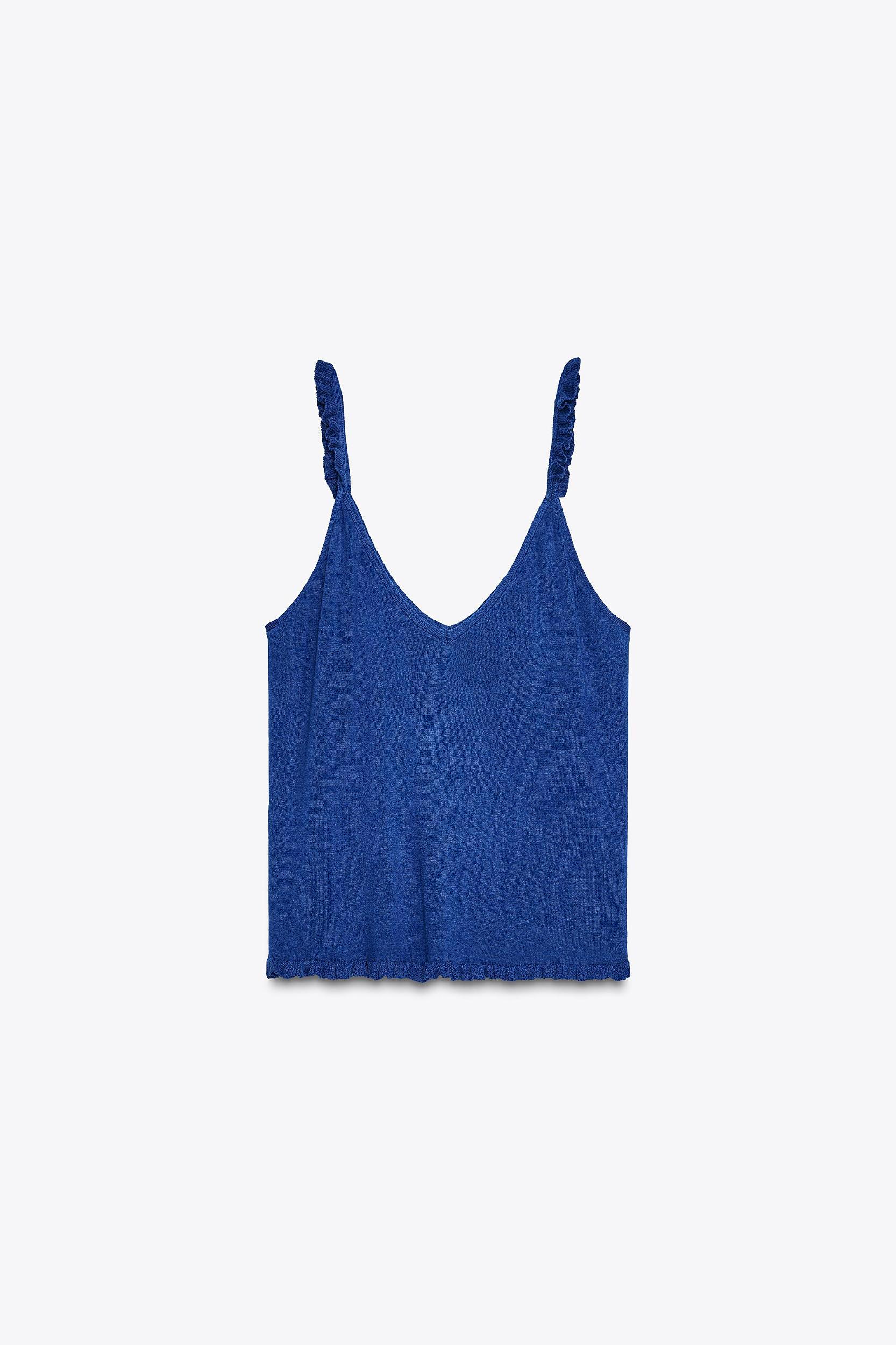 RUFFLED STRAPPY KNIT TOP Product Image