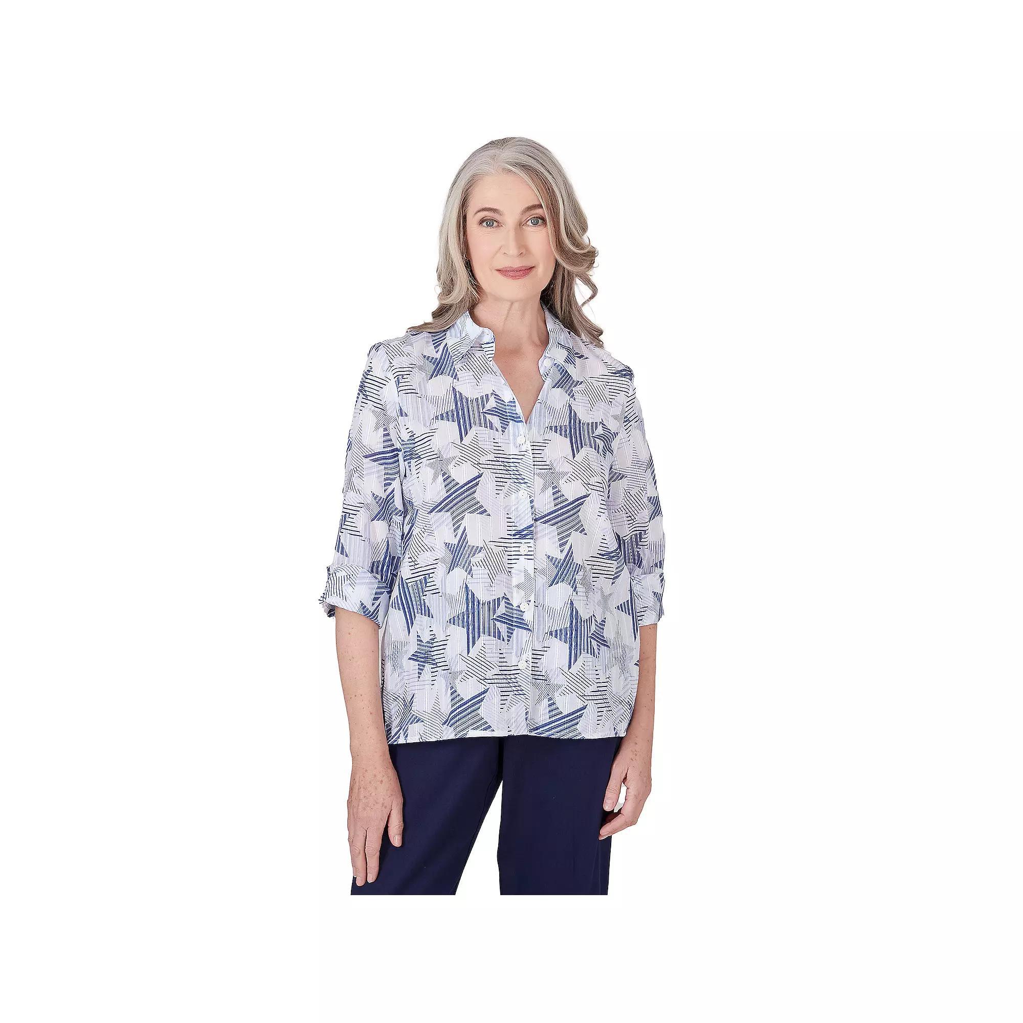 Women's Alfred Dunner Stars and Stripes Button Down Blouse, Size: Large, Blue Product Image