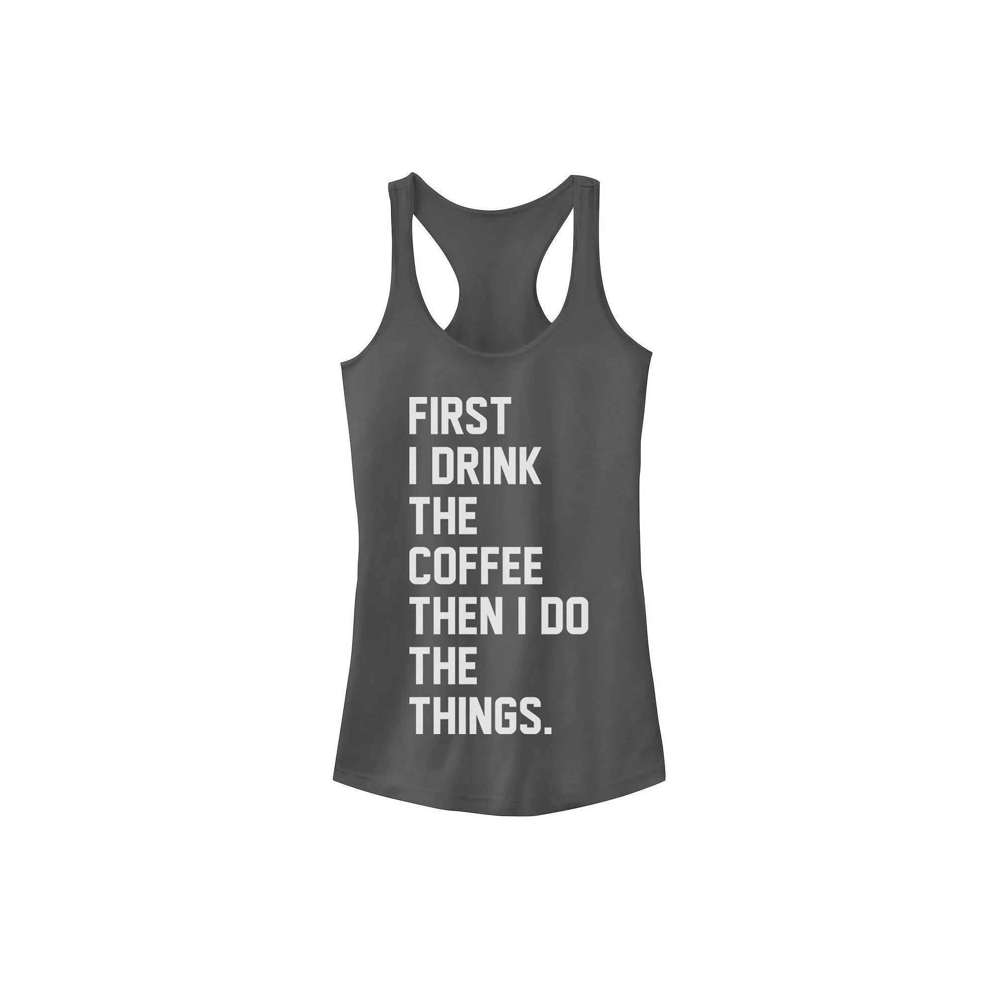 Juniors' First Drink Coffee Then Do Things Graphic Tank Top, Girl's, Size: Small, Grey Product Image