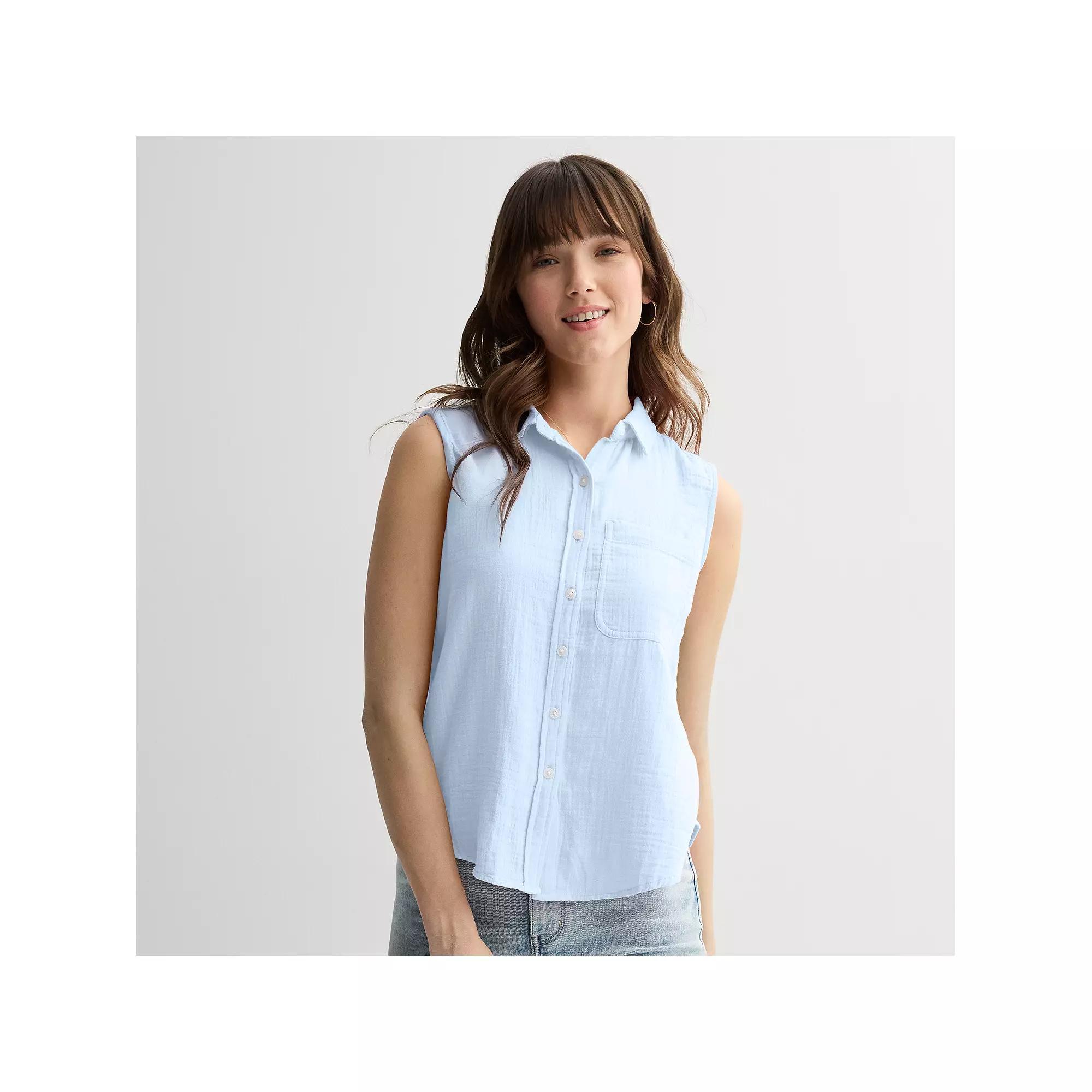 Juniors' SO® Sleeveless Shirt, Women's, Size: XL, Peri Ivory Product Image