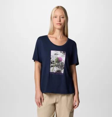 Women's Columbia Omni-WICK™ Ruby Springs Scoopneck Short Sleeve Graphic Tee, Size: Medium, Collegiate Blue Product Image