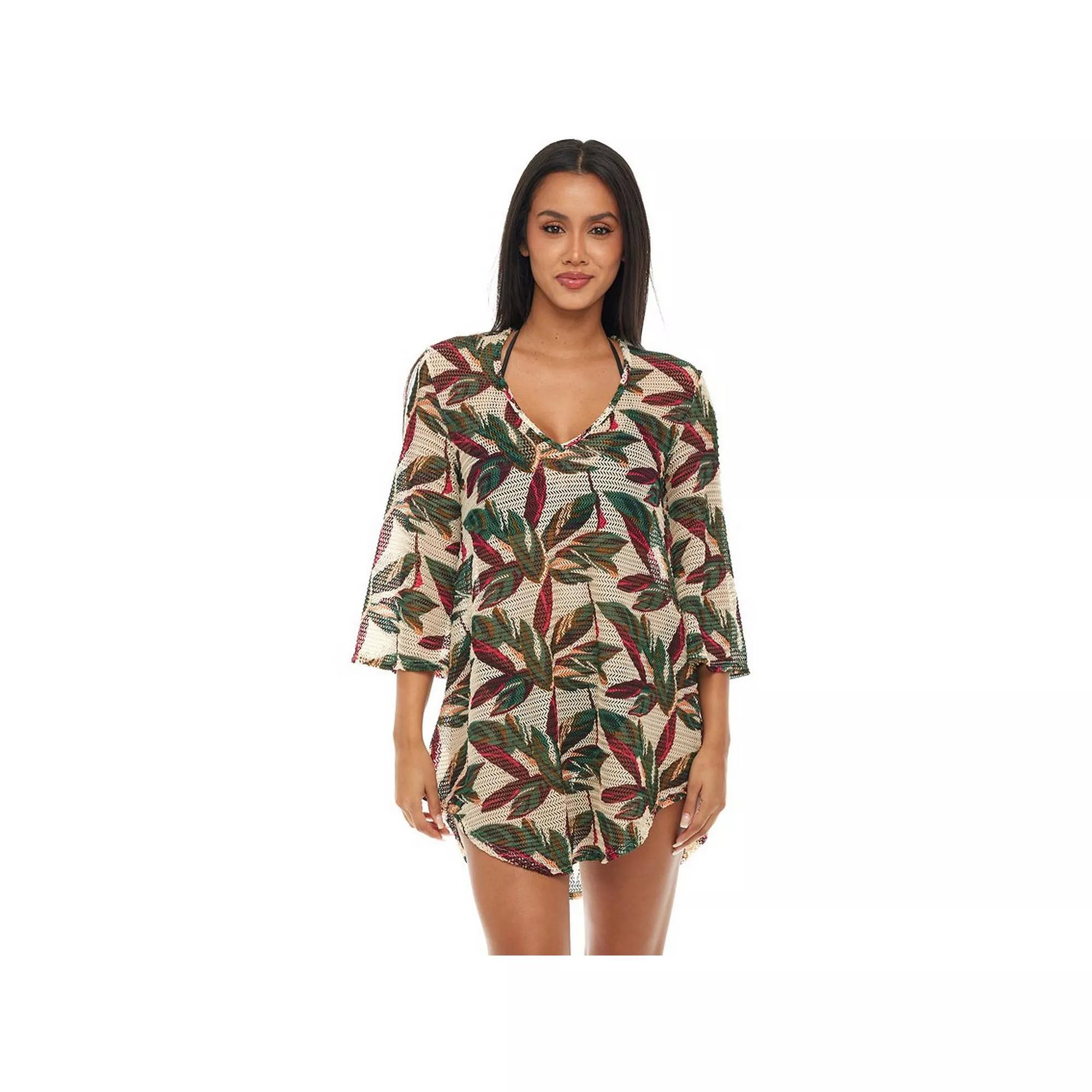 Women's Jordan Taylor Flowy Print Coverup Swimdress, Size: Large, Beige Black Product Image