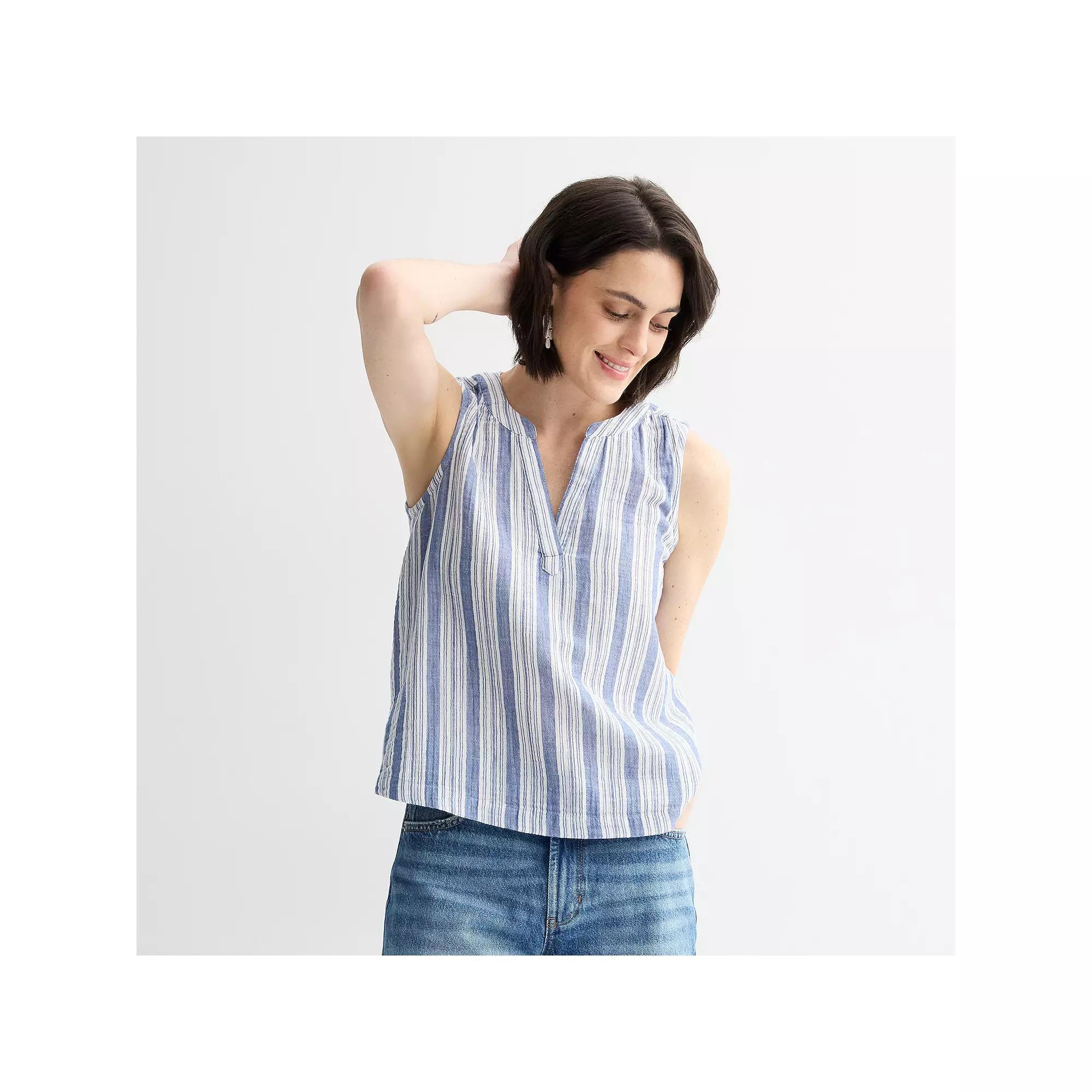 Petite Sonoma Goods For Life® Easy Soft Gauze Top, Women's, Size: XS Petite, Blue Stripe Product Image