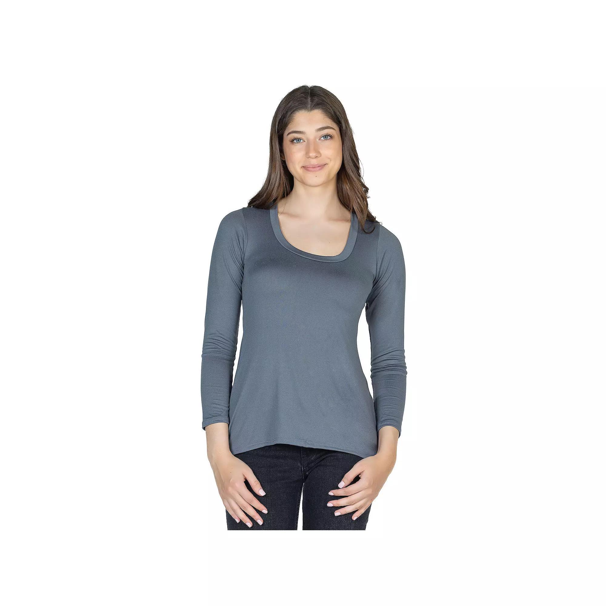 Women's 24Seven Comfort Apparel Solid Long Sleeve Scoop Neck Tee, Size: XL, Red Product Image